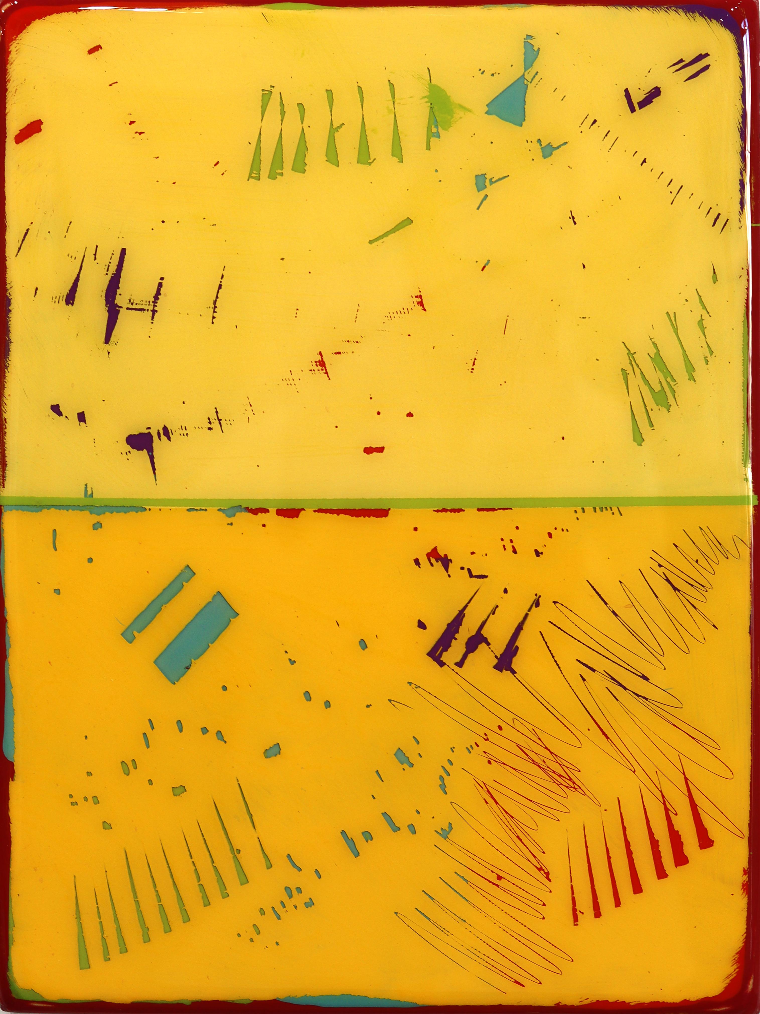The Window 357 - Original Contemporary Shiny Resin Minimalist Yellow Layered Art