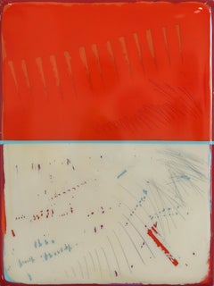 The Window 373 - Opera d'arte contemporanea in resina lucida rossa minimalista a doppio tono