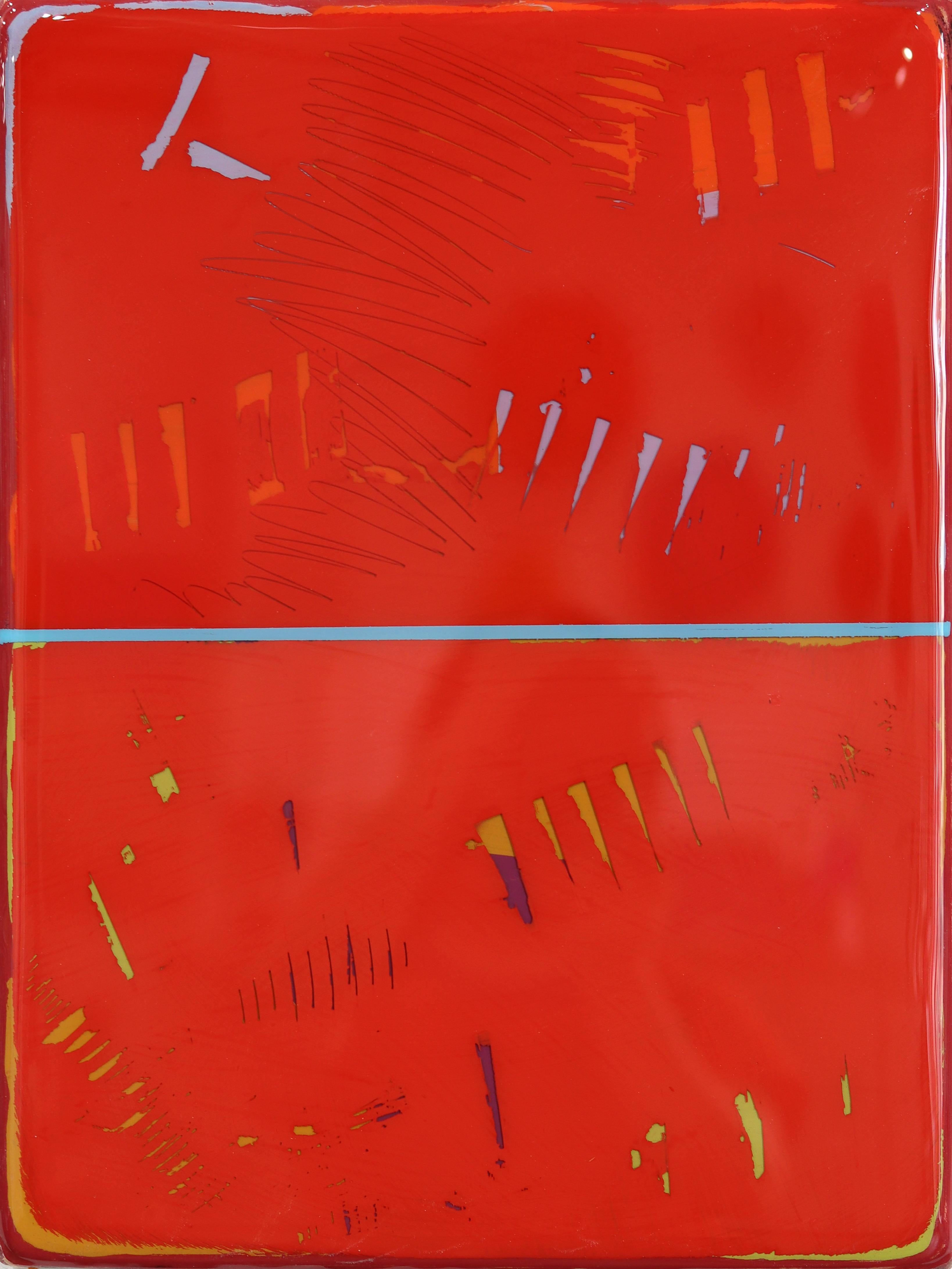 Ricky Hunt Abstract Painting - The Window 377 - Modern Shiny Resin Minimalist Vibrant Red Dual Tone Artwork