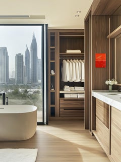 The Window 378 - Opera d'arte contemporanea in resina lucida rossa minimalista a doppio tono