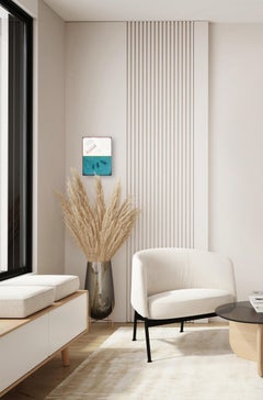 The Window 380 - Modern Shiny Resin Minimalist Teal and White Dual Tone Artwork
