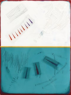 The Window 380 - Modern Shiny Resin Minimalist Teal and White Dual Tone Artwork