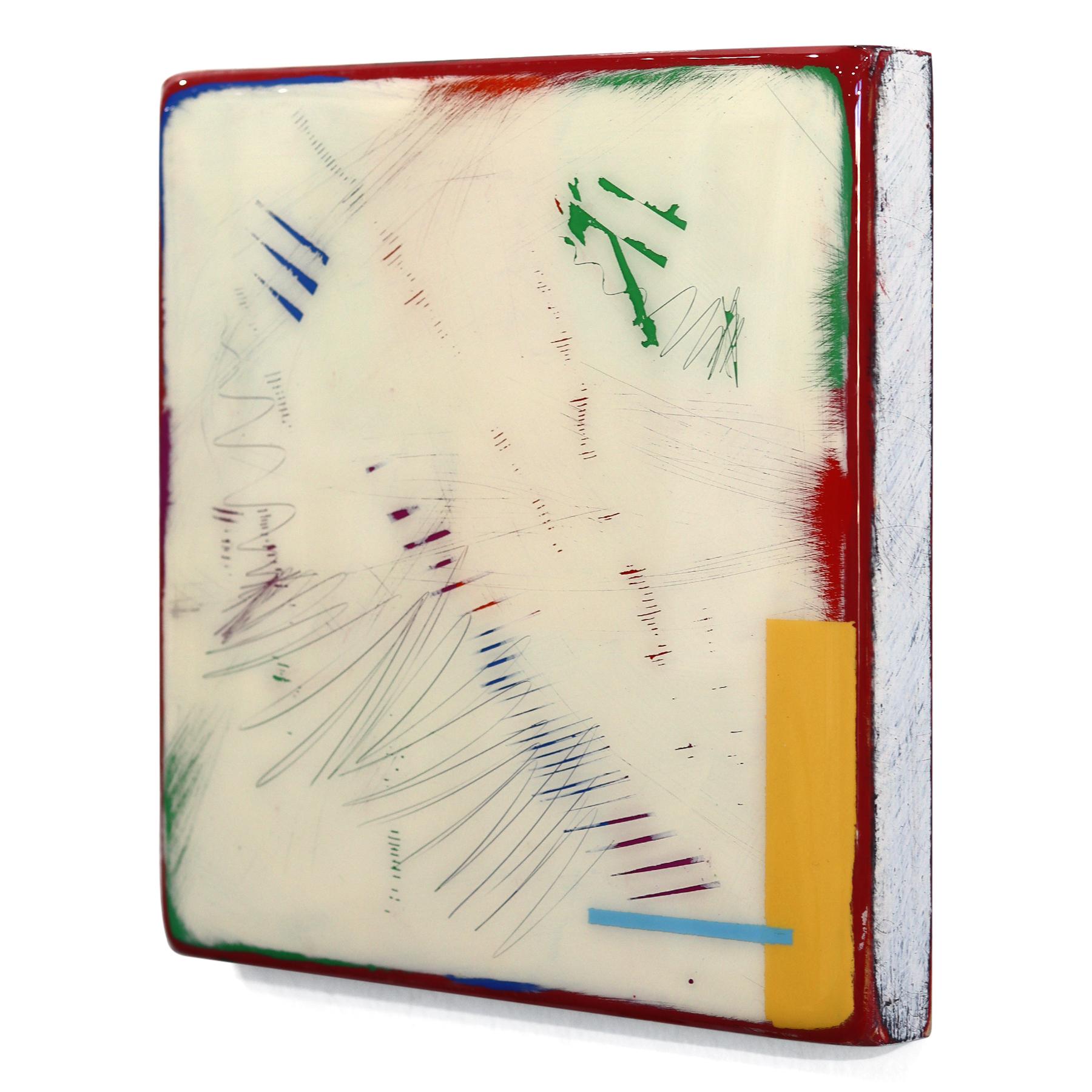 Tide Pools 41 - Contemporary Shiny Resin Minimalist Abstract Artwork on Wood - Beige Abstract Painting by Ricky Hunt