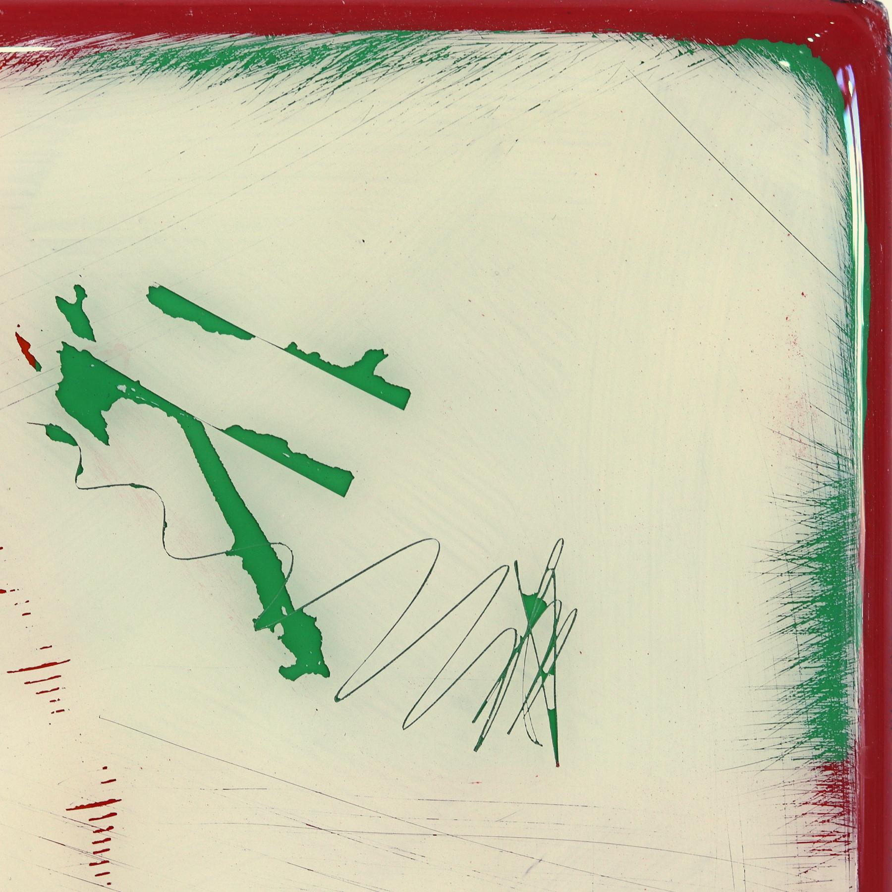 Ricky Hunt’s mixed media minimalist wall art is influenced by his tumultuous past that led to a paradigm shift in creativity and life. He covers the wood panel with layers of acrylic paint, removing some layers in the process to reveal the