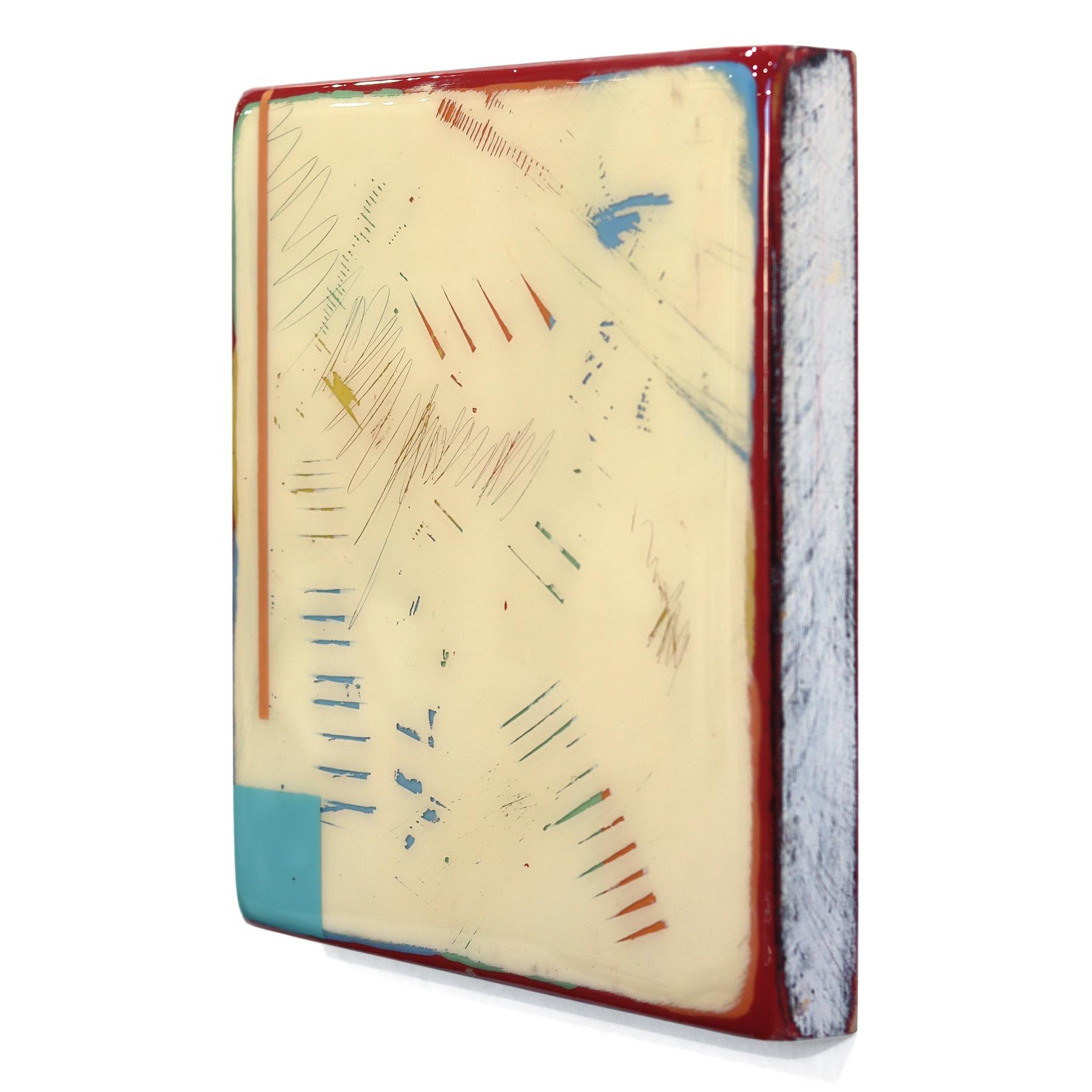 Tide Pools 42 - Contemporary Shiny Resin Minimalist Abstract Artwork on Wood - Beige Abstract Painting by Ricky Hunt