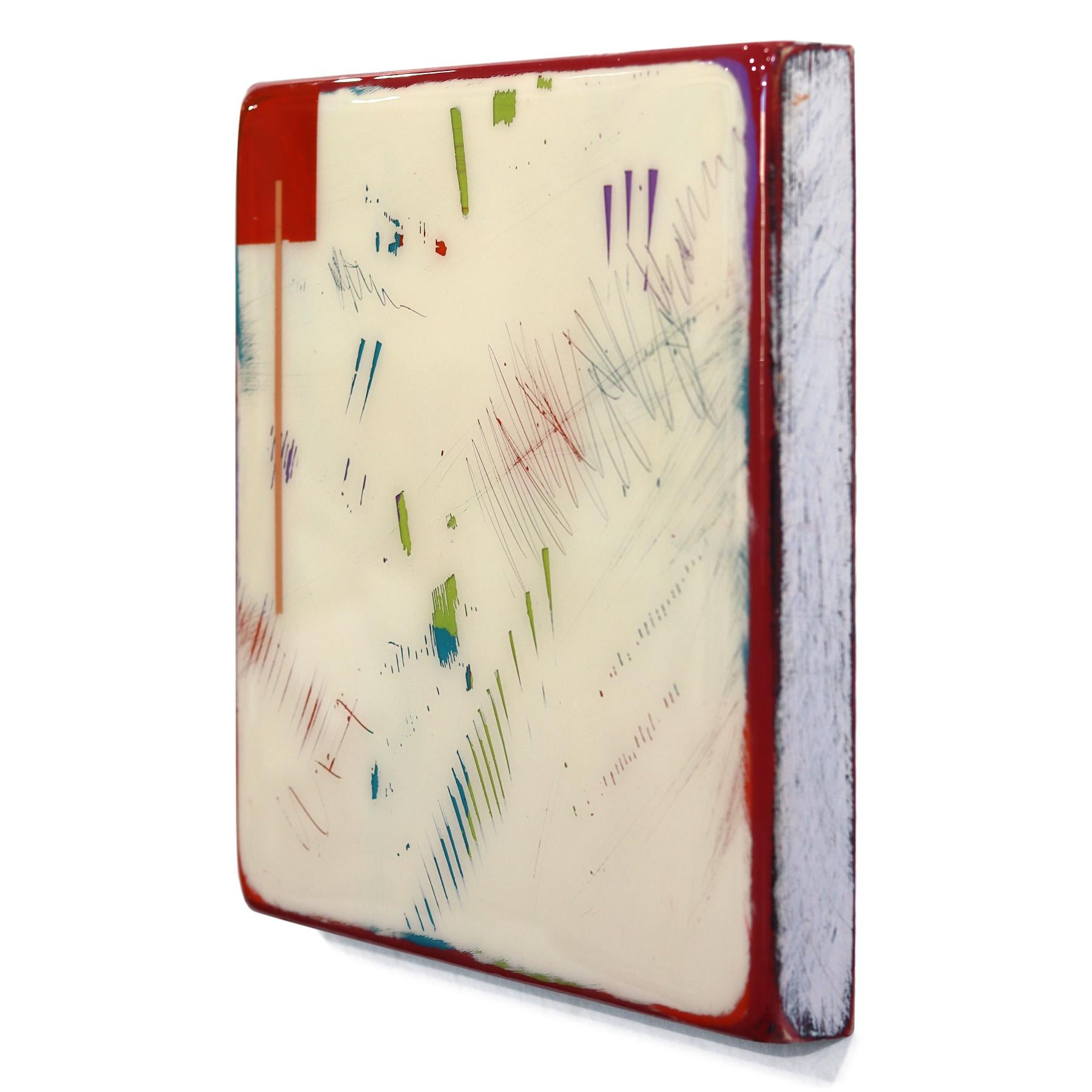 Tide Pools 43 - Contemporary Shiny Resin Minimalist Abstract Artwork on Wood - Beige Abstract Painting by Ricky Hunt