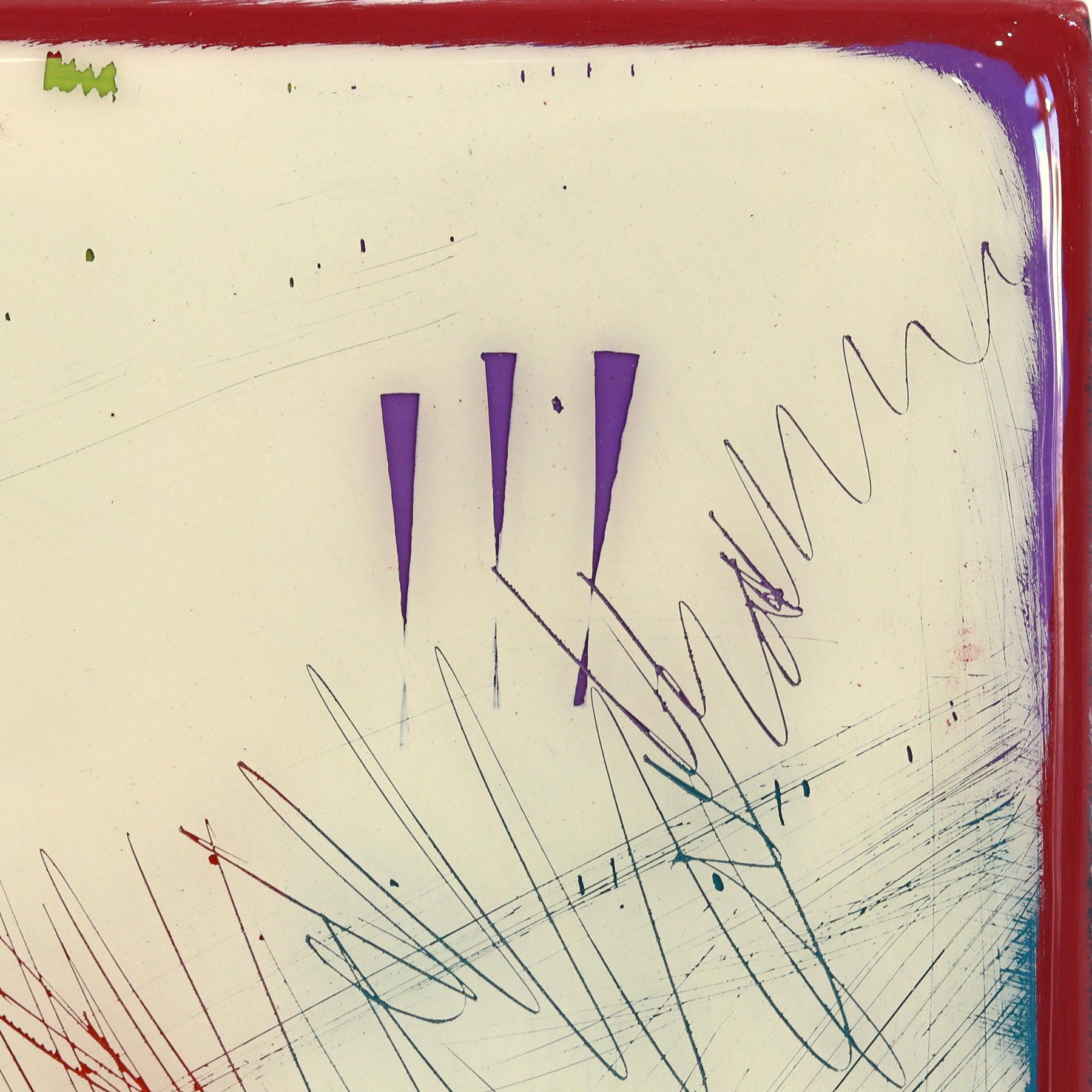 Ricky Hunt’s mixed media minimalist wall art is influenced by his tumultuous past that led to a paradigm shift in creativity and life. He covers the wood panel with layers of acrylic paint, removing some layers in the process to reveal the