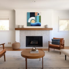 Zeitzone 2 - Blaues modernes, abstraktes, geometrisches Kunstwerk aus Acryl in Acryl in Blau