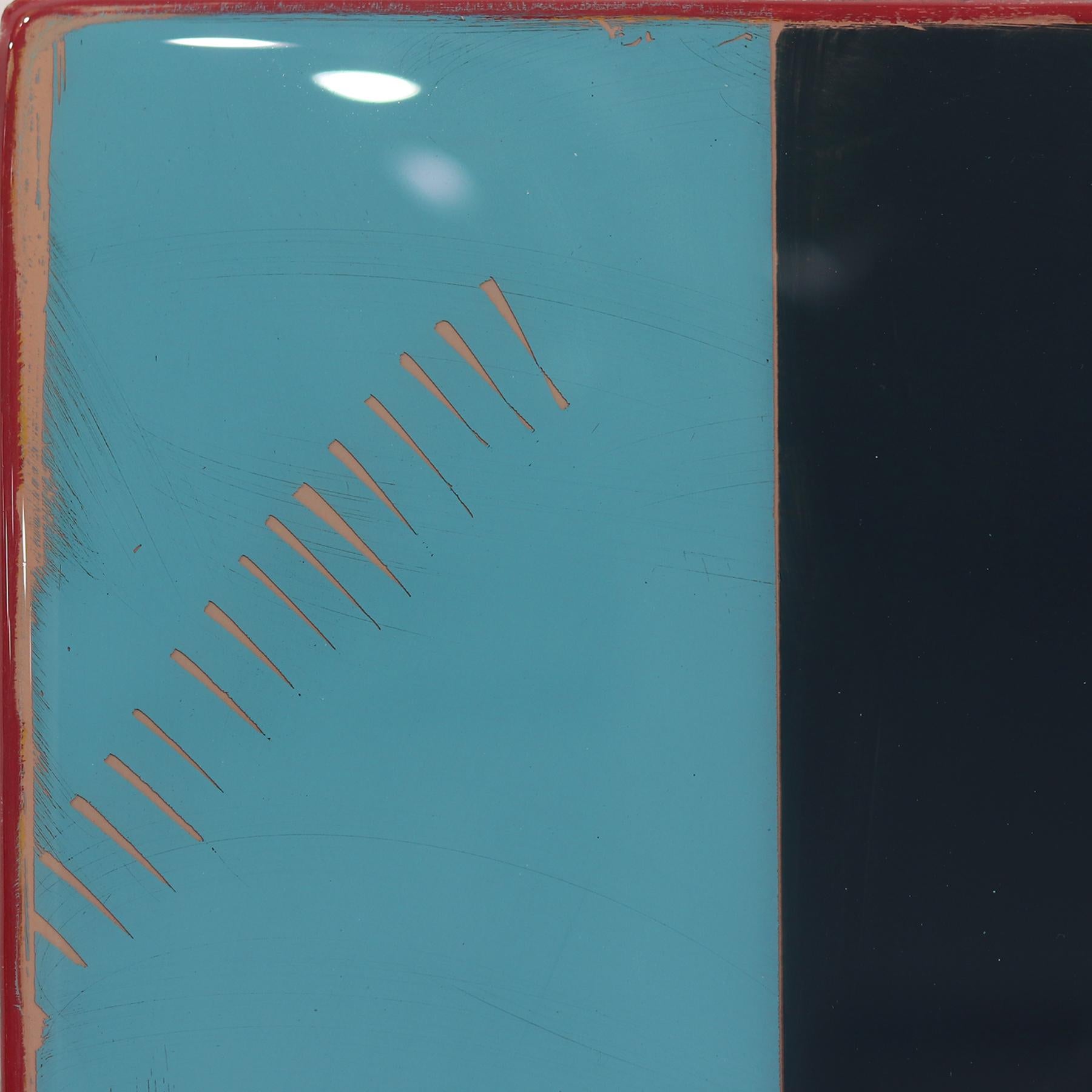 El arte mural minimalista en técnica mixta de Ricky Hunt está influido por su tumultuoso pasado, que le llevó a un cambio de paradigma en la creatividad y en la vida. Cubre el panel de madera con capas de pintura acrílica, retirando algunas capas en