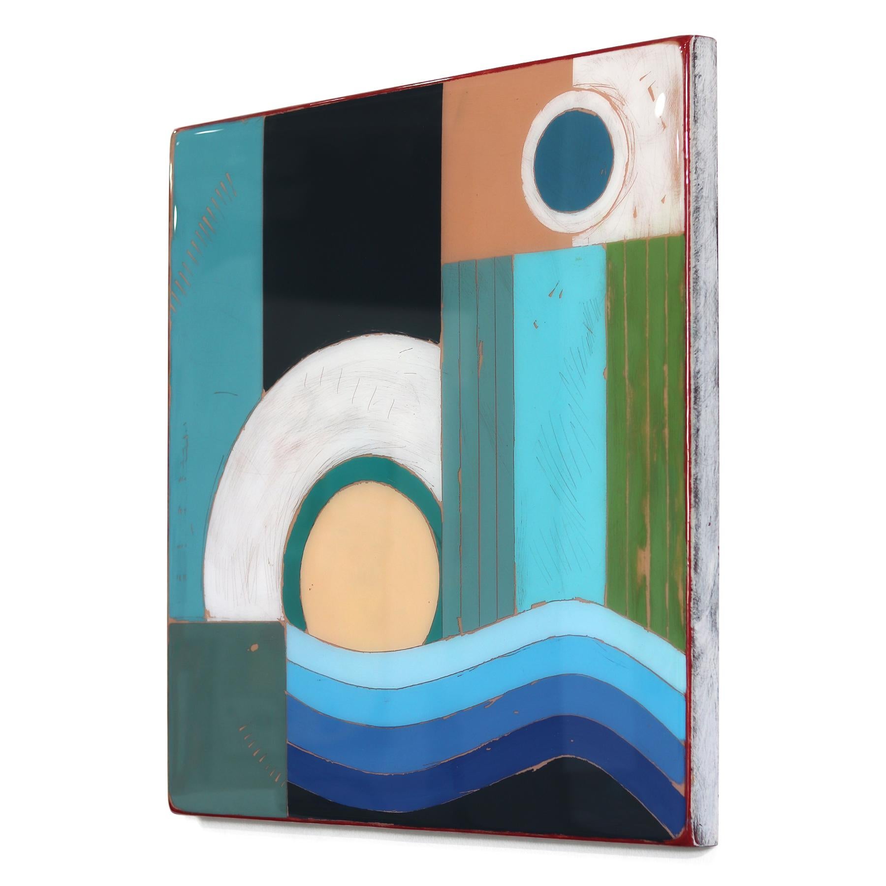 Zona horaria 2 - Acrílico moderno azul Abstracto Geométrico Obra de arte de resina en venta 1