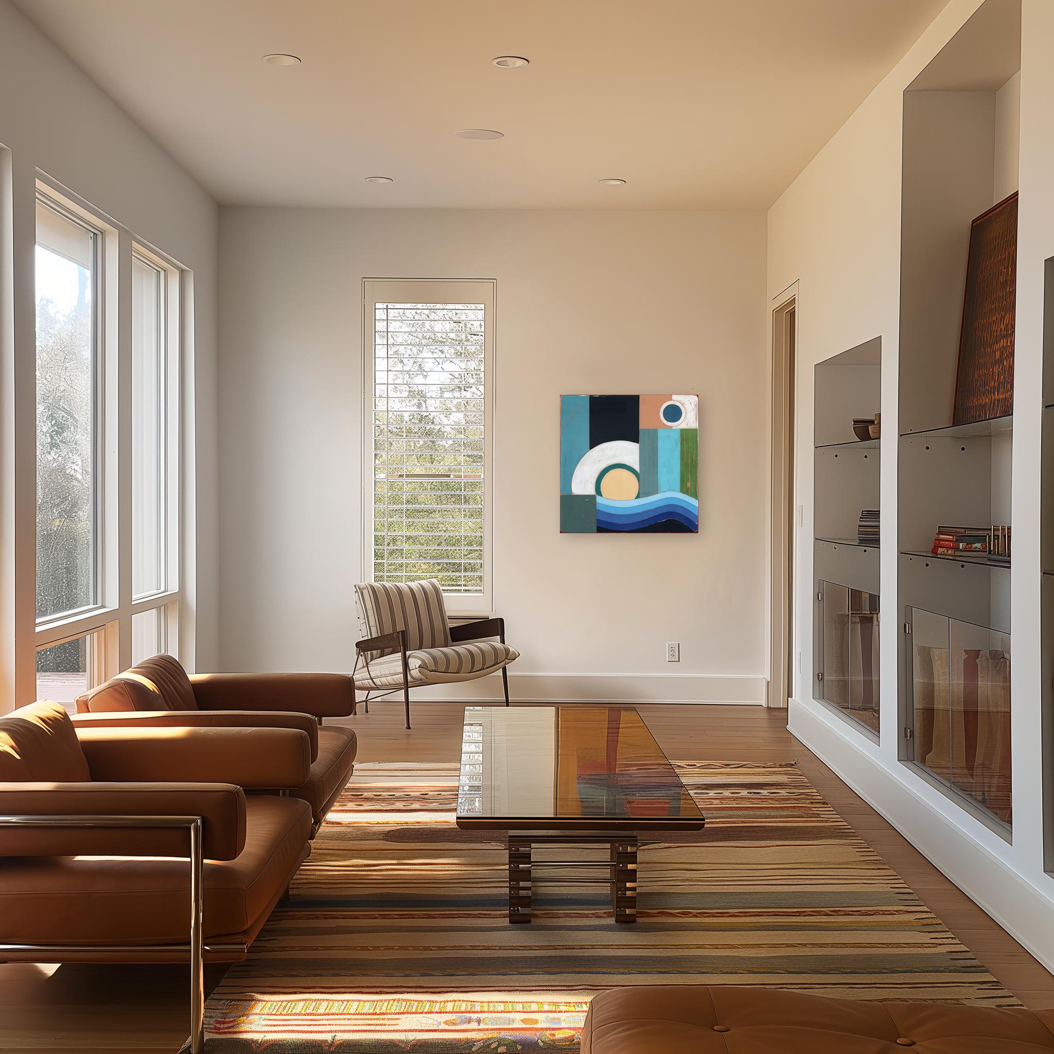 Zona horaria 2 - Acrílico moderno azul Abstracto Geométrico Obra de arte de resina en venta 3