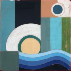 Fuso orario 2 - Opera d'arte in resina geometrica astratta moderna in acrilico blu
