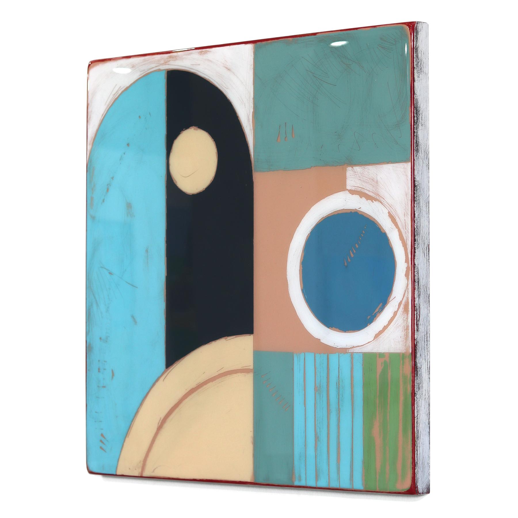 Fuso orario 3 - Opera d'arte acrilica moderna, astratta e geometrica in resina multicolore in vendita 1