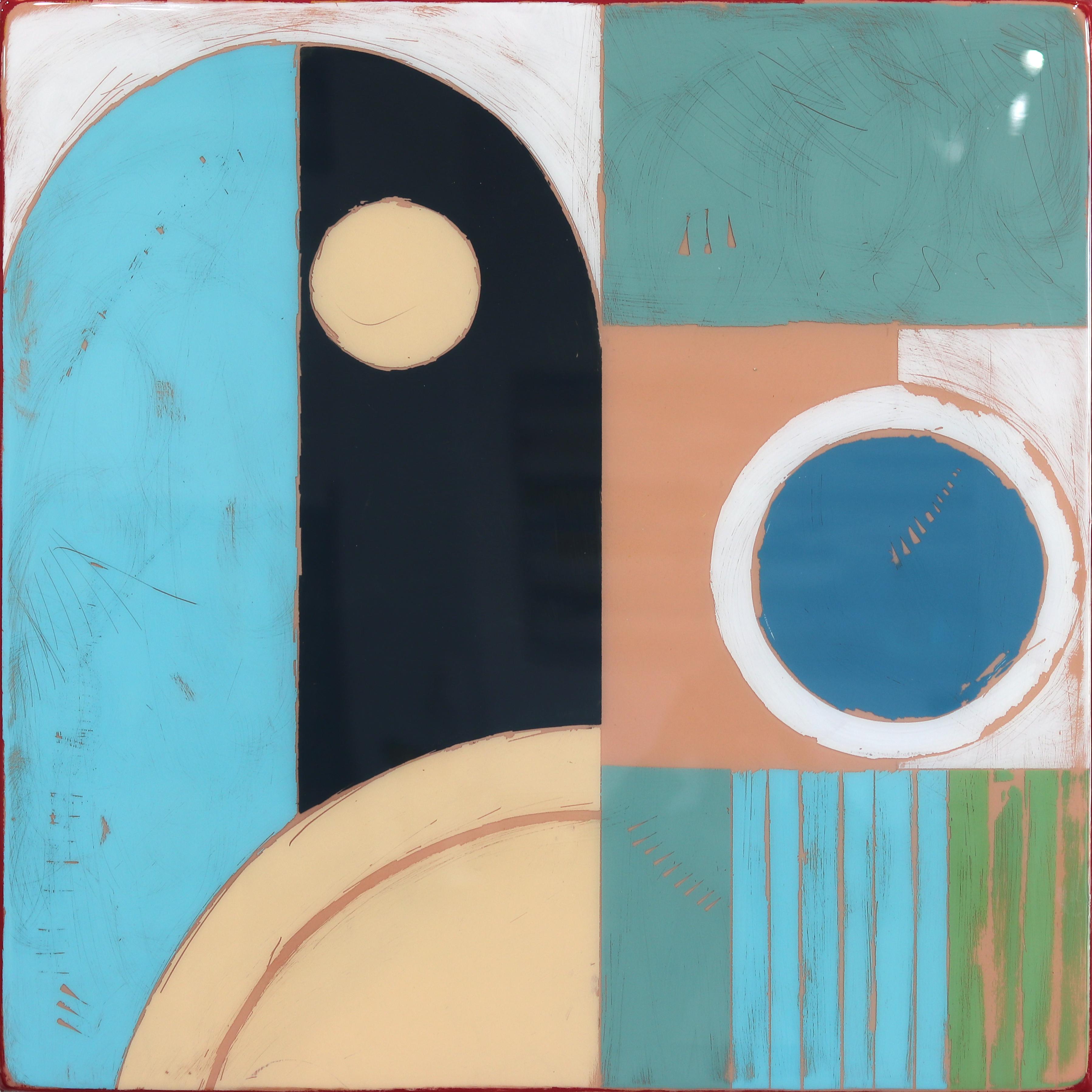 Fuso orario 3 - Opera d'arte acrilica moderna, astratta e geometrica in resina multicolore