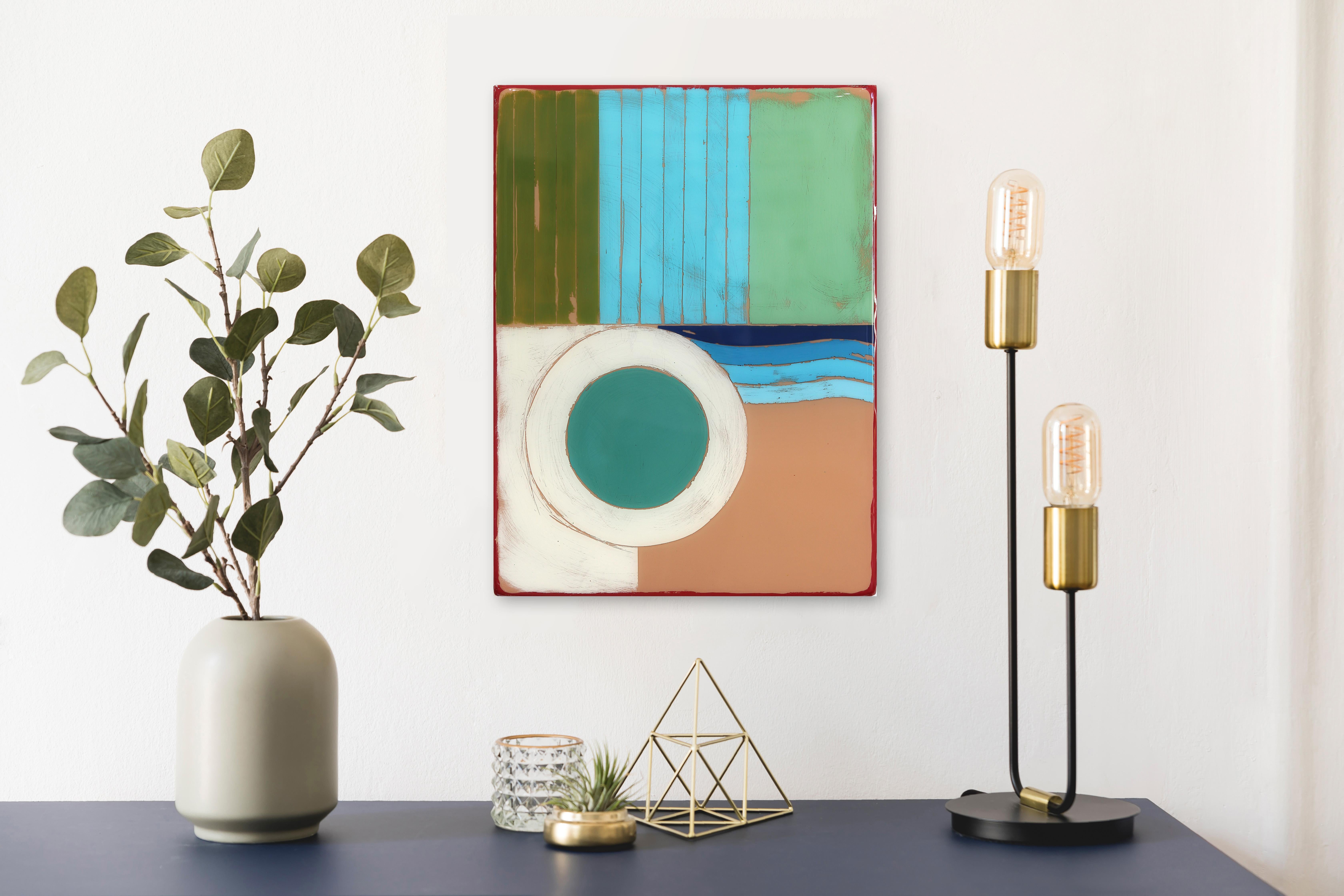 Time Zone 7 - Modern Resin Minimalist Earth Tone Geometric Abstraction Artwork - Mixed Media Art Moderno di Ricky Hunt
