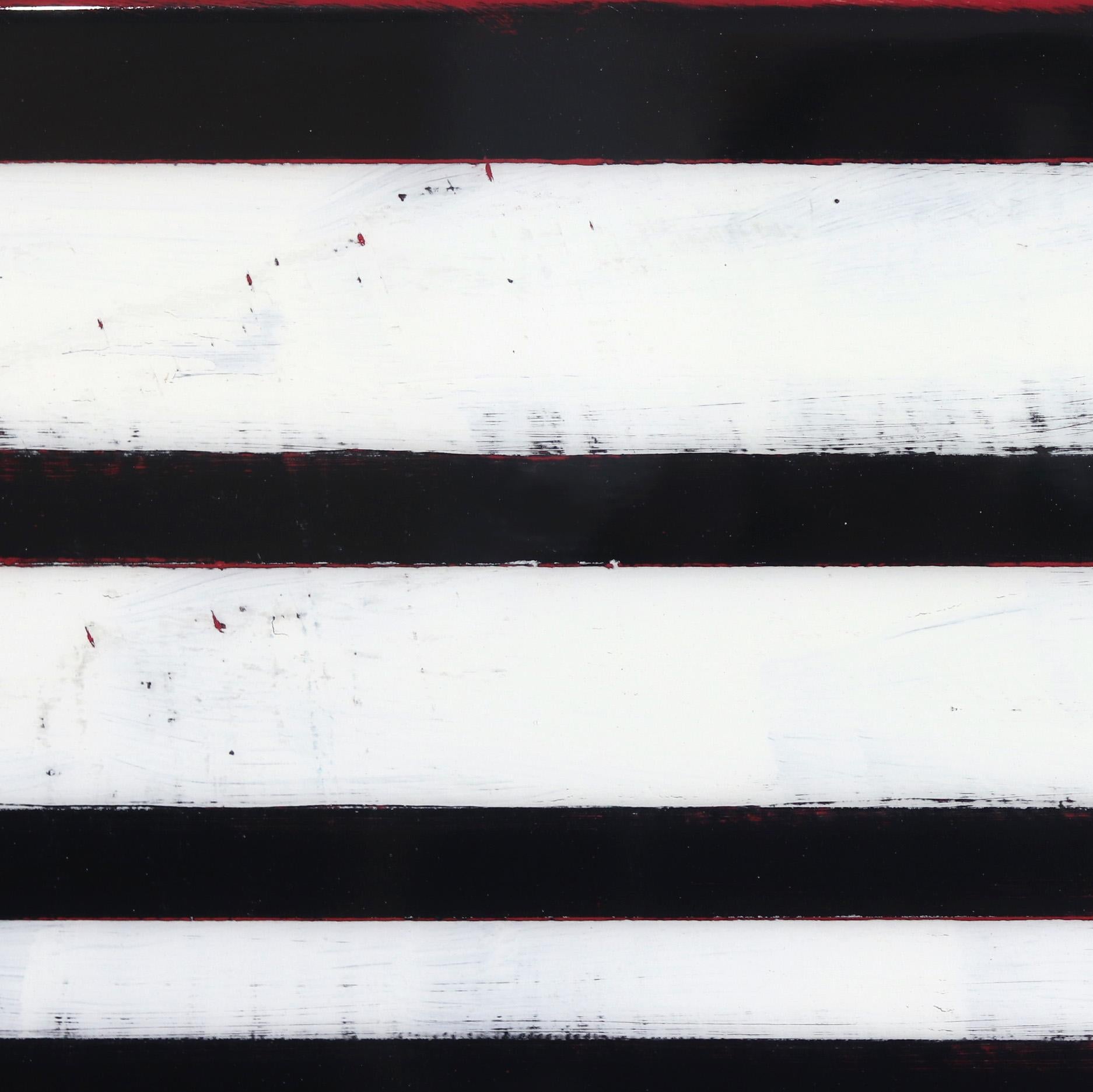 Vibration 3 - Monochromatic Striped Black and White Resin Artwork For Sale 1