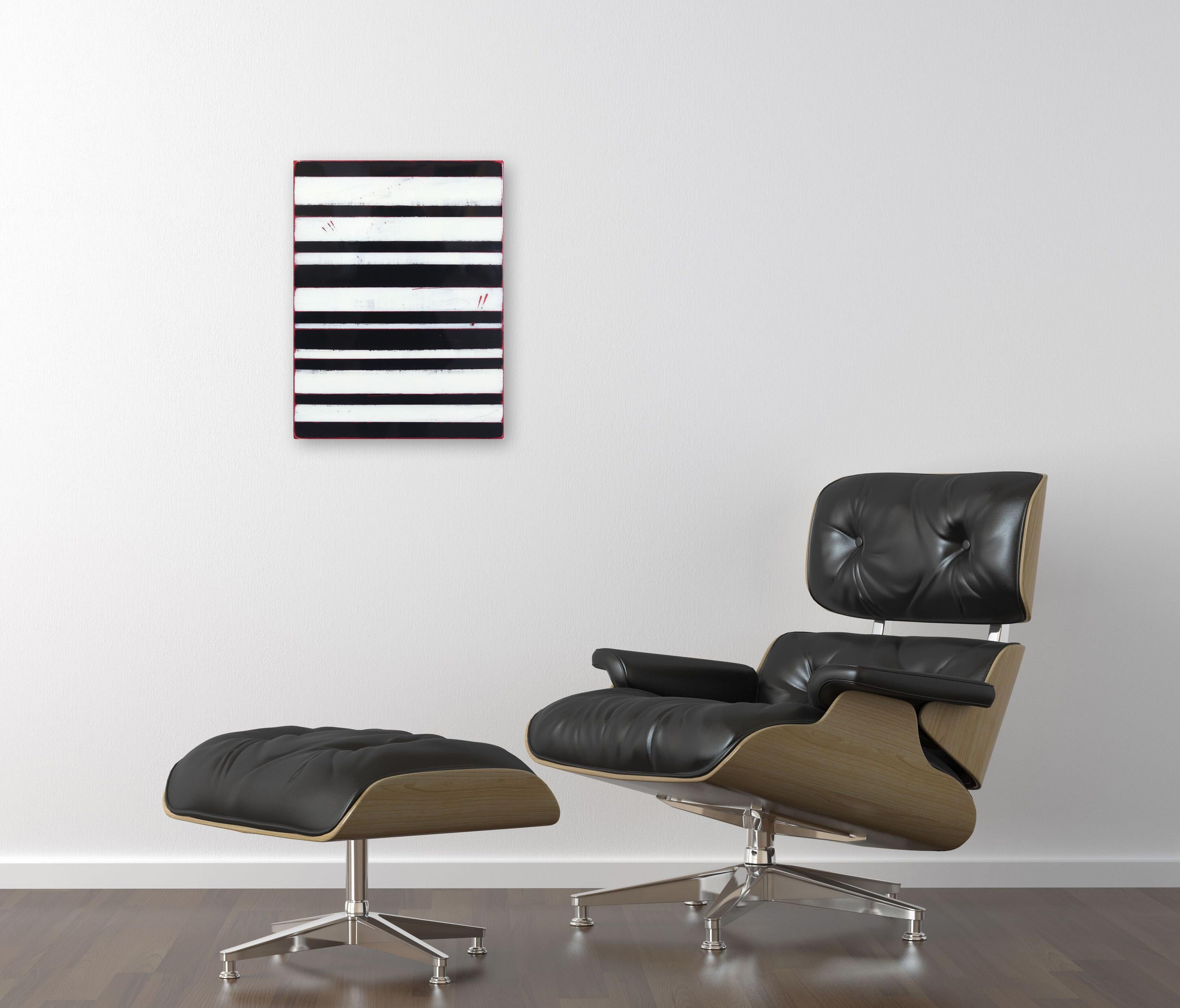 Vibration 3 - Monochromatic Striped Black and White Resin Artwork For Sale 2