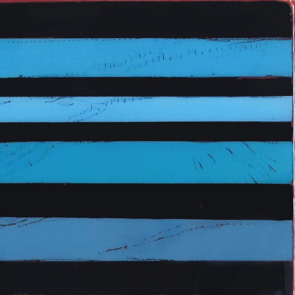 Vibration 5 - Modern Blue and Black Striped Minimalist Resin Artwork 2