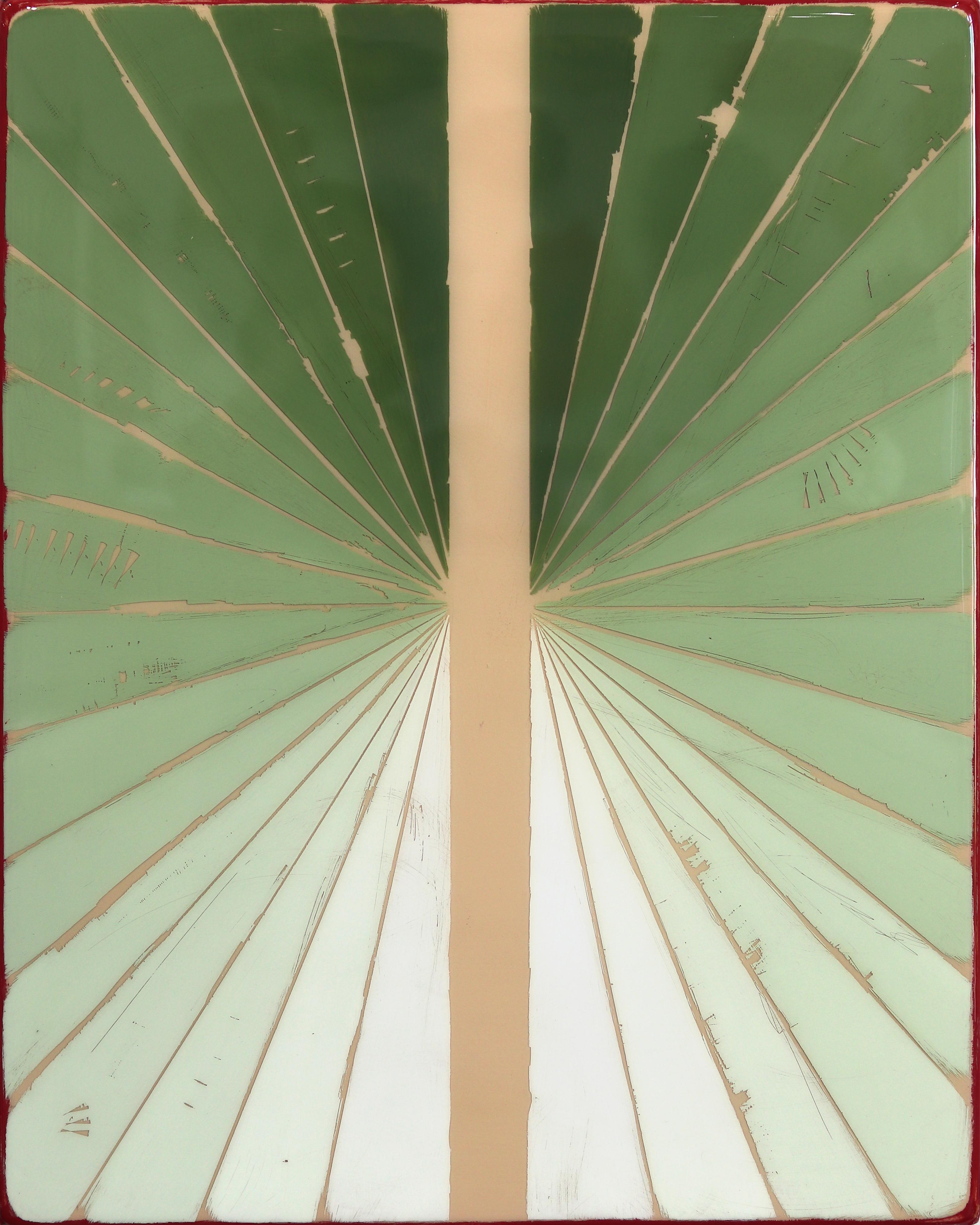 Ricky Hunt Abstract Painting – Wiggle Room 15-1 - Moderne Harz Minimalist Grünton Gradient Abstrakte Kunst