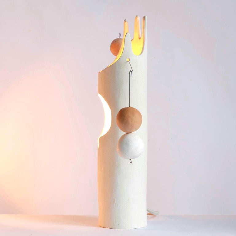 Fired Rico, Contemporary Sculptural Hand-Built Ceramic Table Lamp in Matte White For Sale