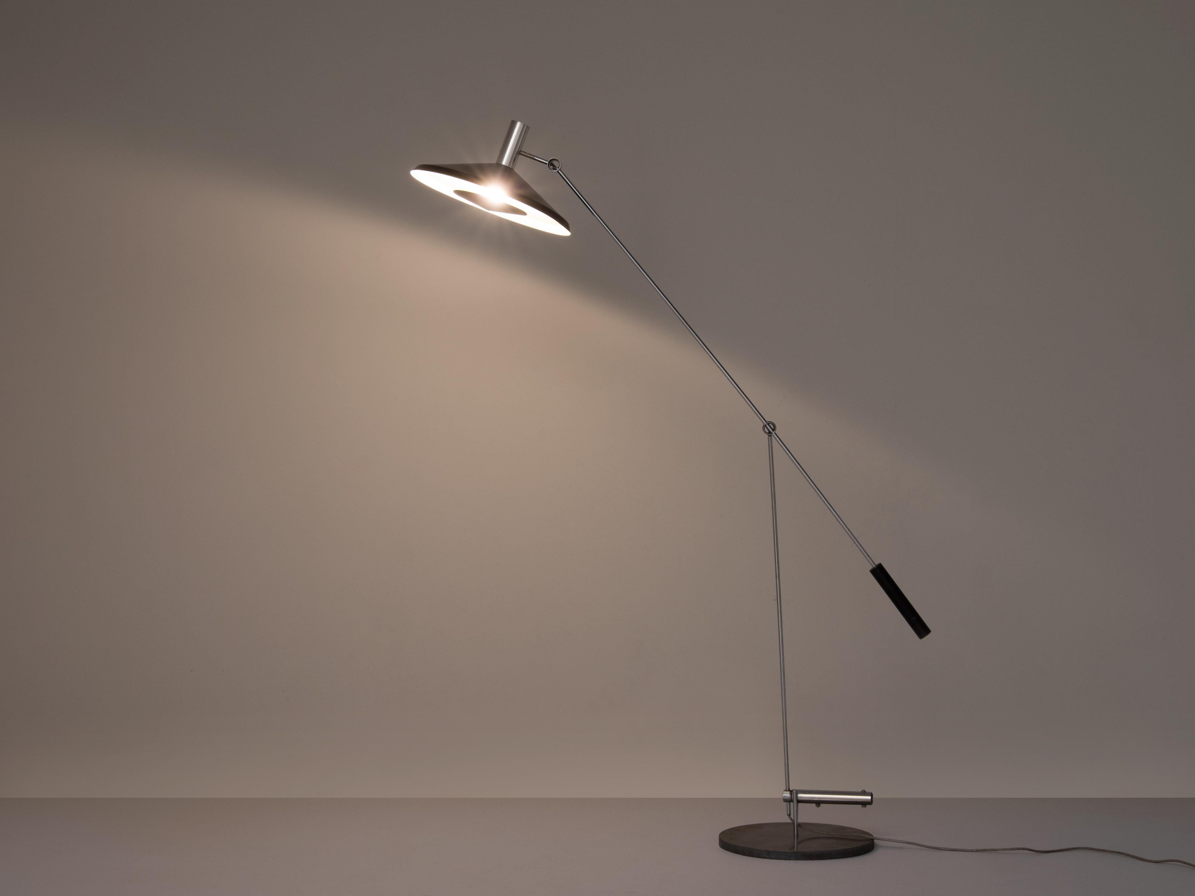 Swiss Rico & Rosemarie Baltensweiler Adjustable Floor Lamp in Metal