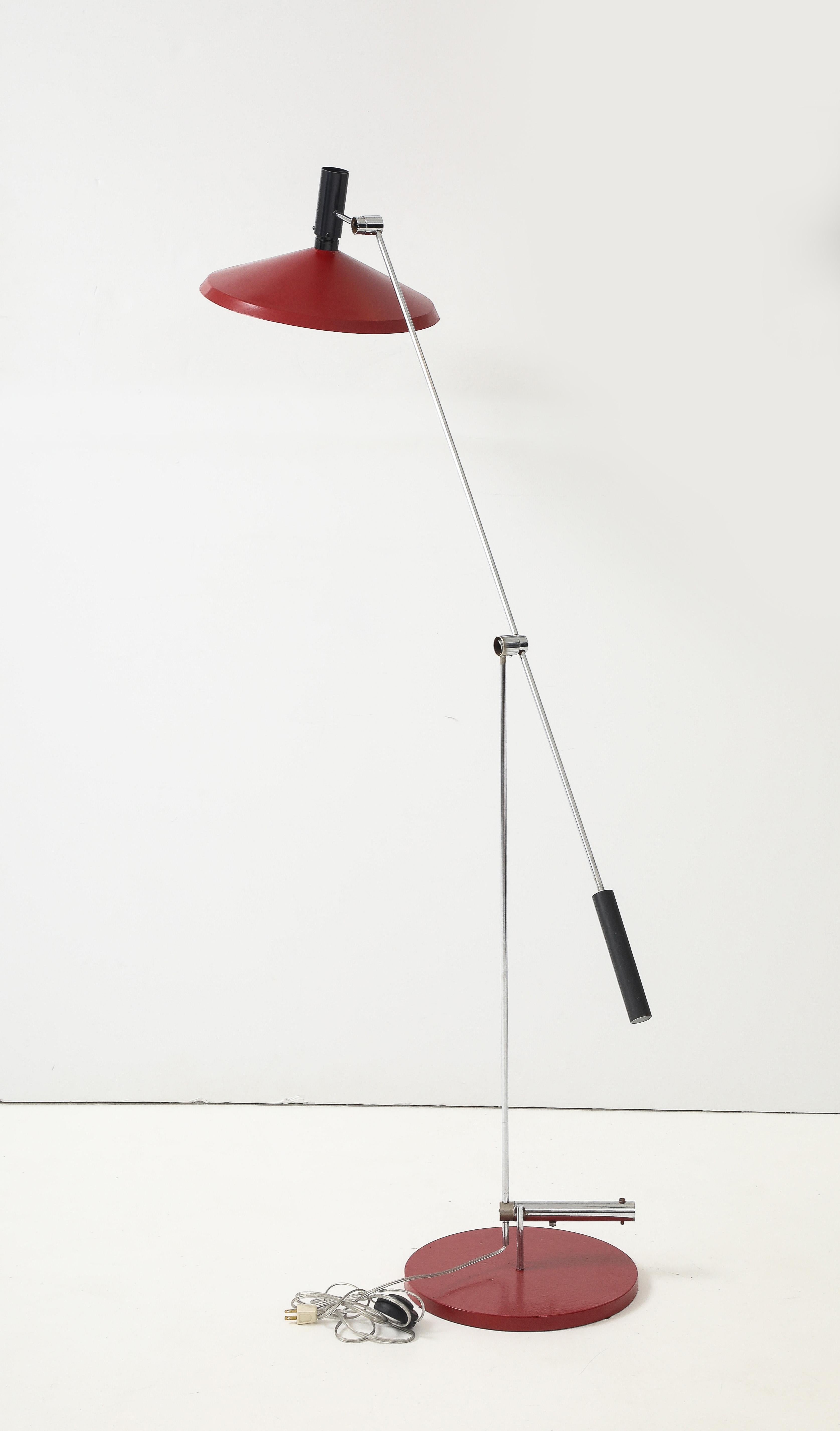 1960's Rico & Rosemarie Baltensweiler designed model 600 adjustable floor lamp, fully restored and rewired with minor wear and patina due to age and use.