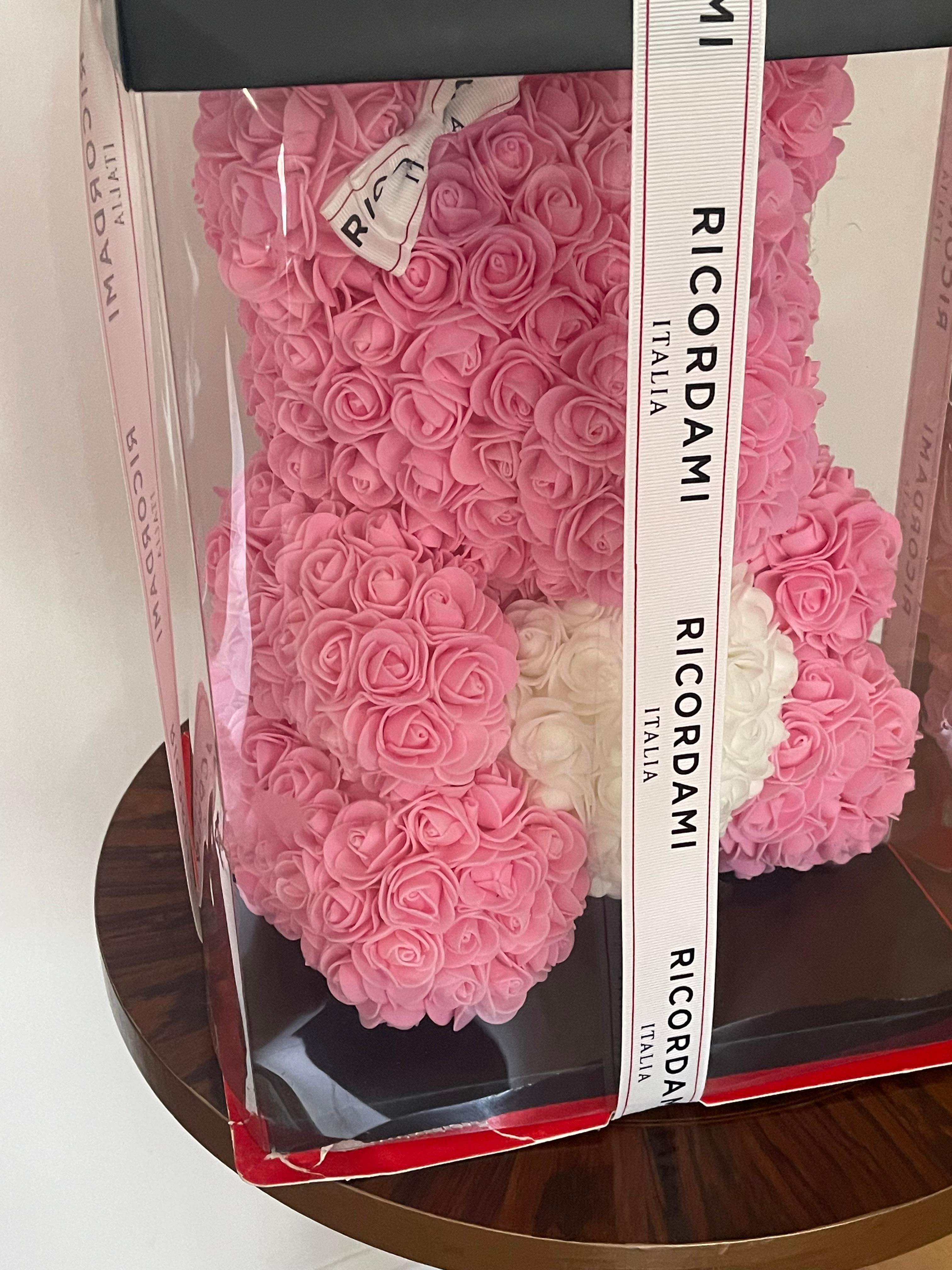 Great Ricordami Italy 16” large flower teddy bear with white heart. Perfect  Valentines gift. 