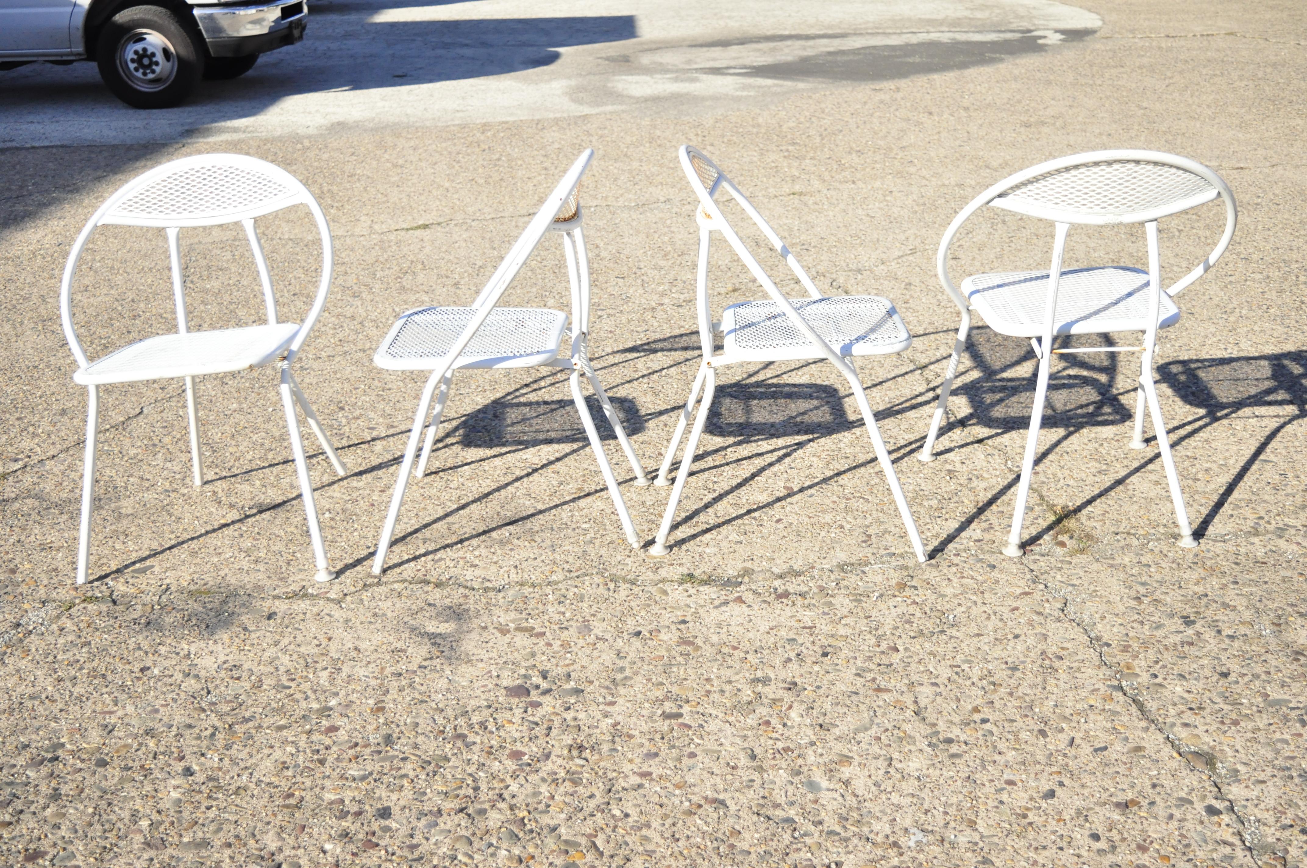 Rid-Jid Midcentury Wrought Iron Salterini Style Folding Hoop Chairs, Set of 4 1