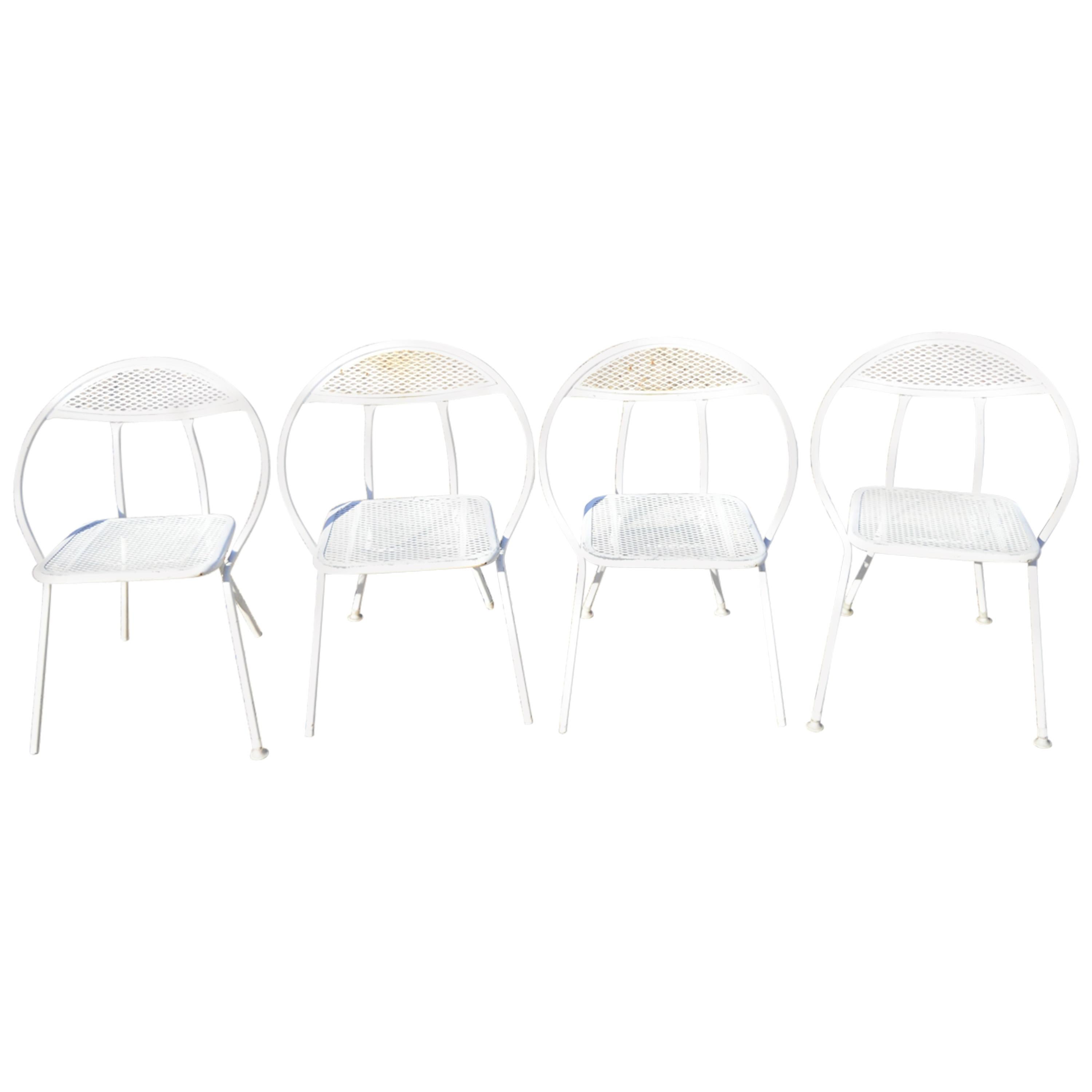 Rid-Jid Midcentury Wrought Iron Salterini Style Folding Hoop Chairs, Set of 4