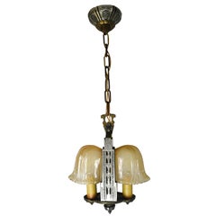 Used Riddle Art Deco 2 Candle Slip Shade Chandelier