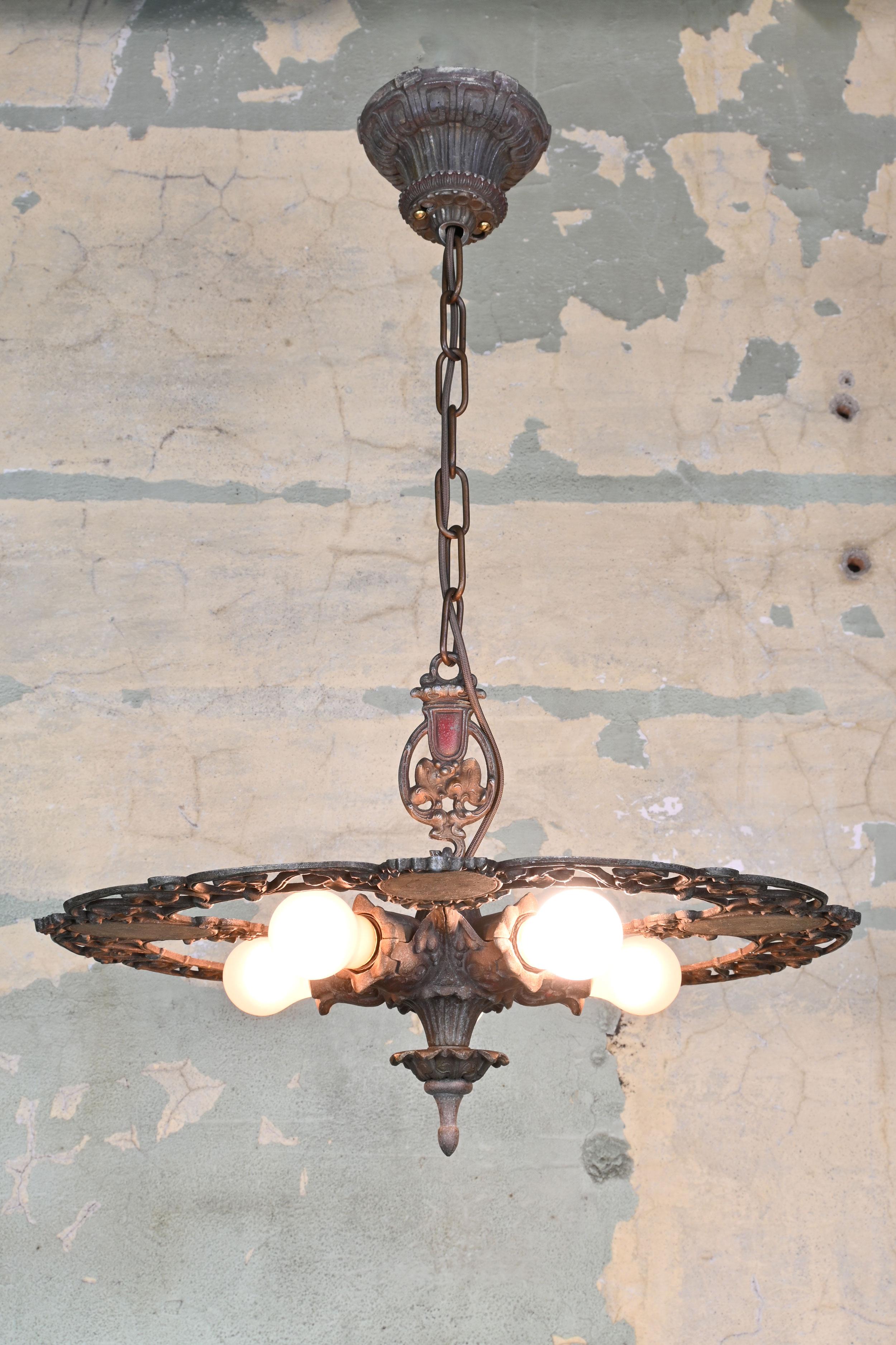 Riddle Polychrome Ship 5-Light Chandelier In Good Condition In Minneapolis, MN