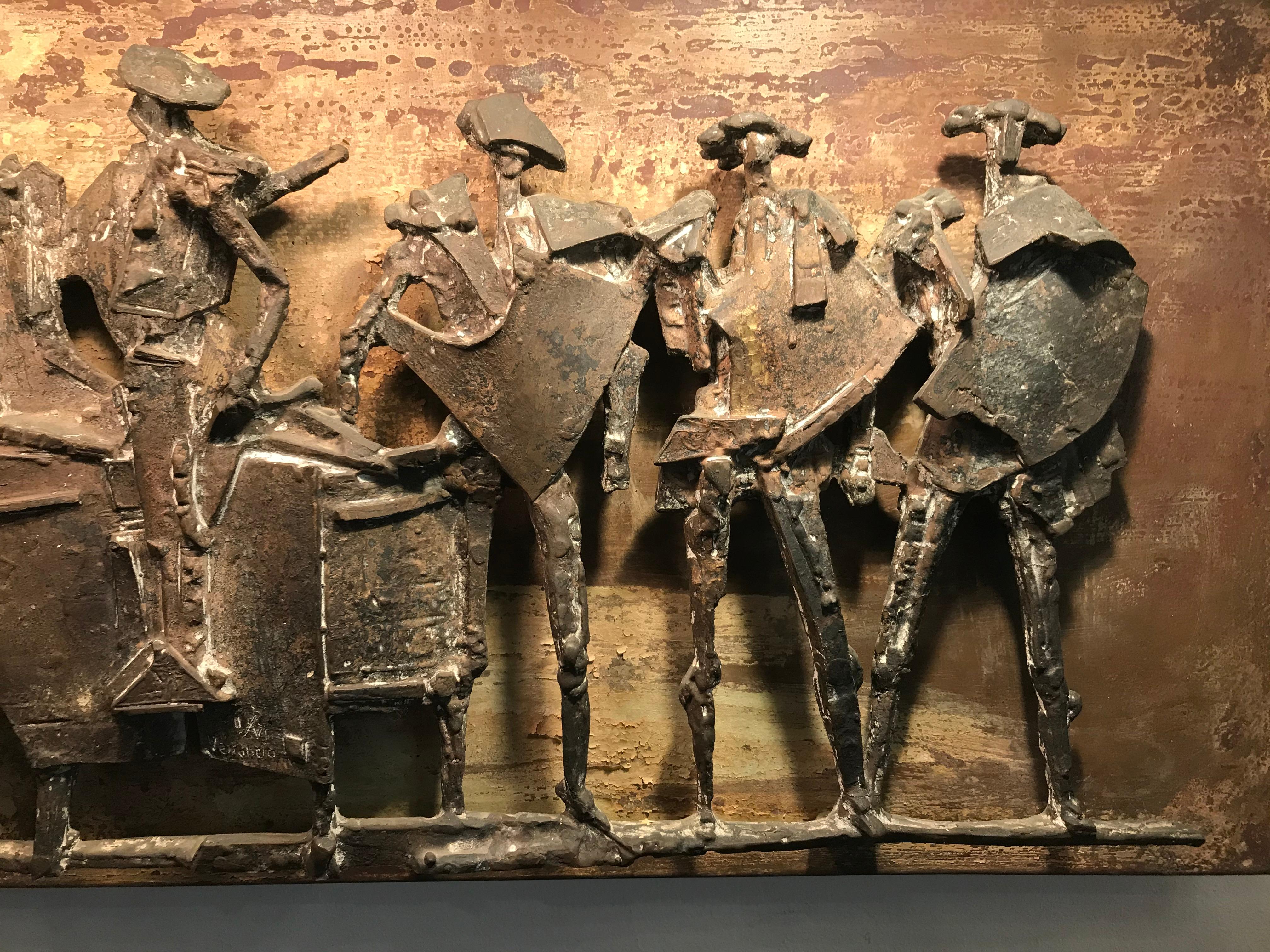 Escultura mural de bronce patinado 