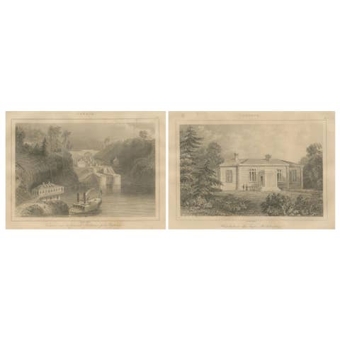 Rideau Canal Locks and Haliburton’s Residence – Pair of Canadian Views, ca.1850