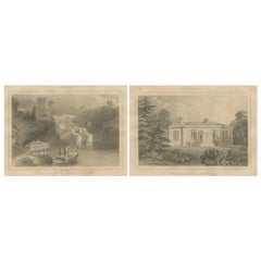 Esclusas del Canal Rideau y Residencia de Haliburton - Par de vistas canadienses, ca.1850