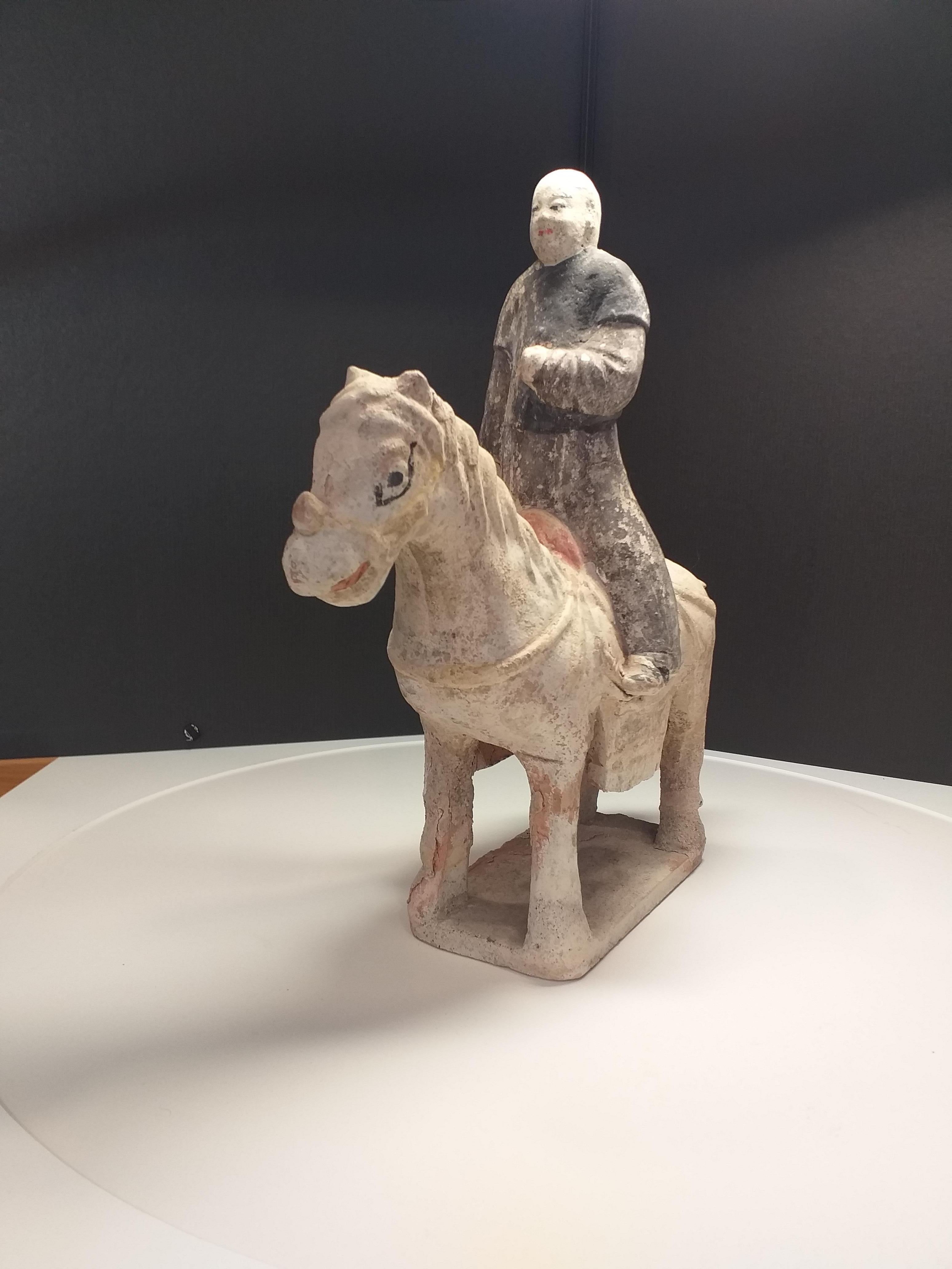 Chinese Rider 2, Polychrome Terracotta, Ming Period For Sale