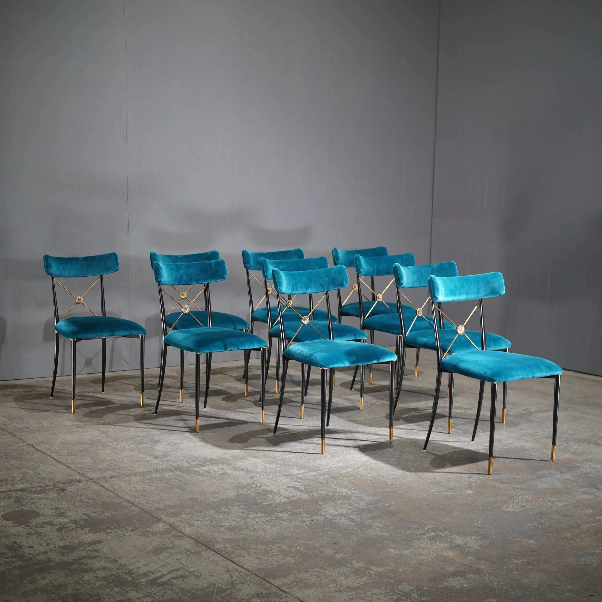 Rider Dining Chair - Rialto Peacock by Jonathan Adler In Good Condition In Basildon, London