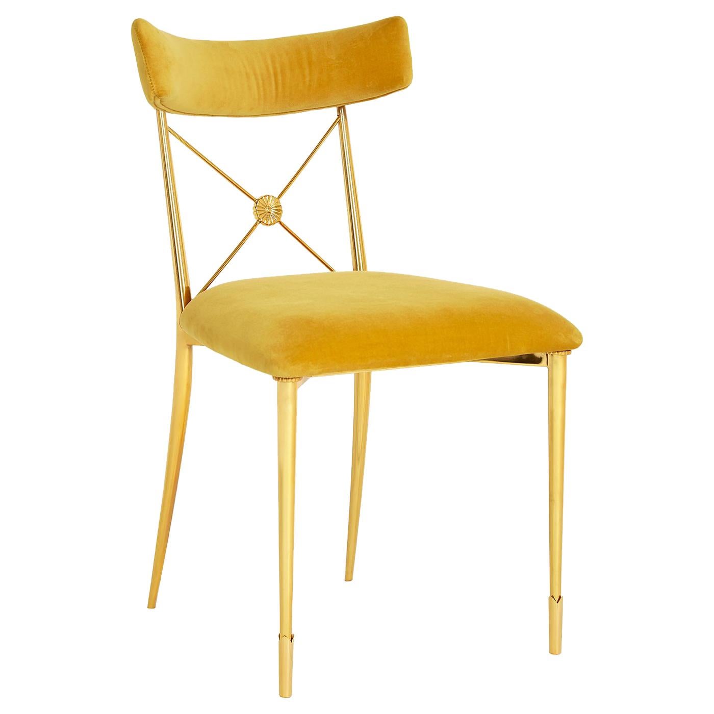 Sedia da pranzo Rider in velluto oro e ottone in vendita