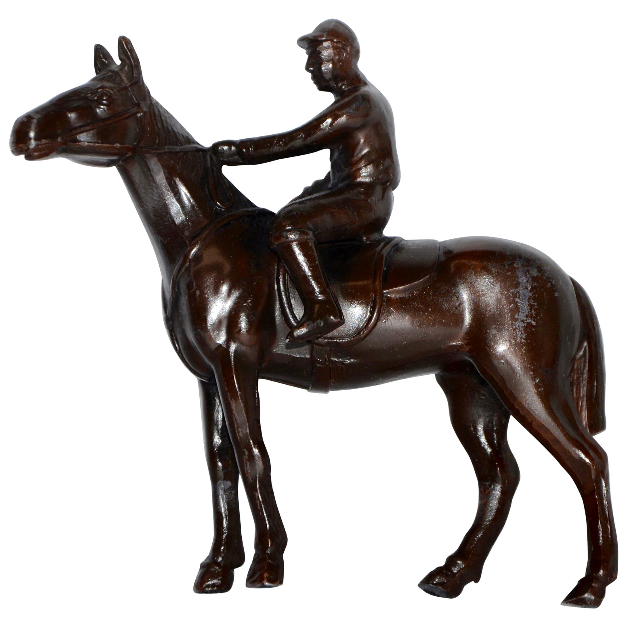Rider on Horse Japanese Cast Metal Bronze Finish For Sale