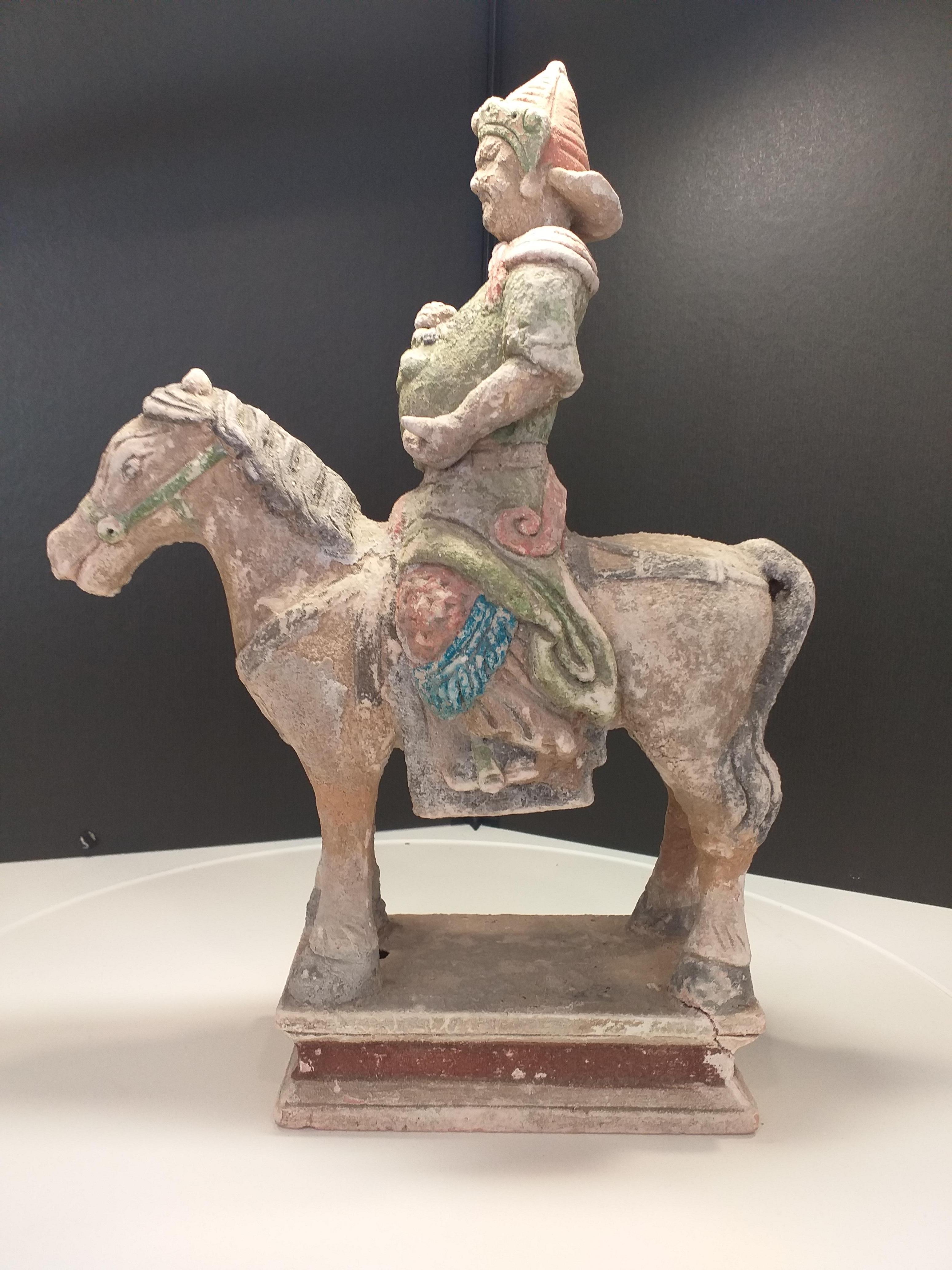 18th Century and Earlier Rider, Polychrome Terracotta, Ming Period For Sale