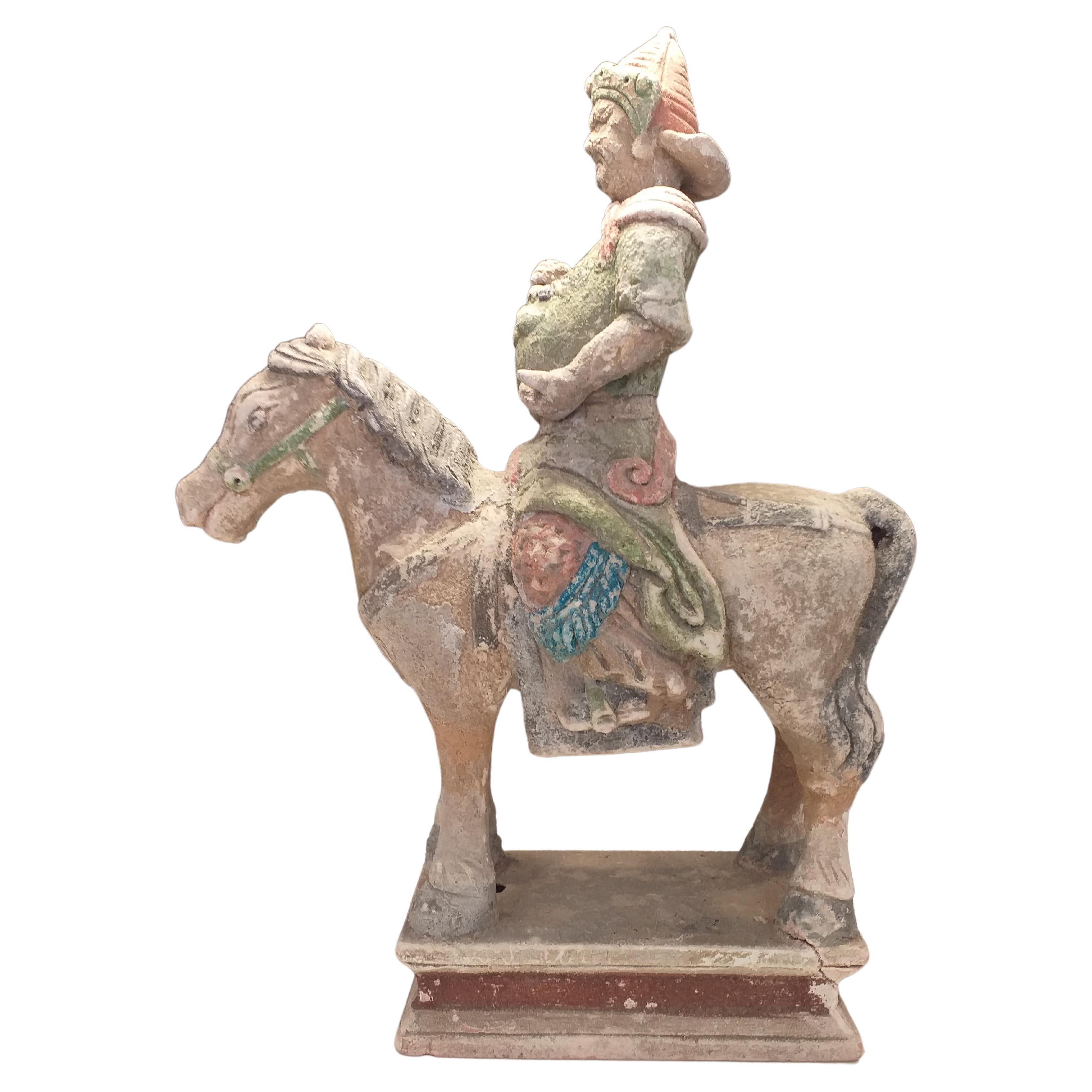 Rider, polychrome Terrakotta, Ming-Dynastie im Angebot