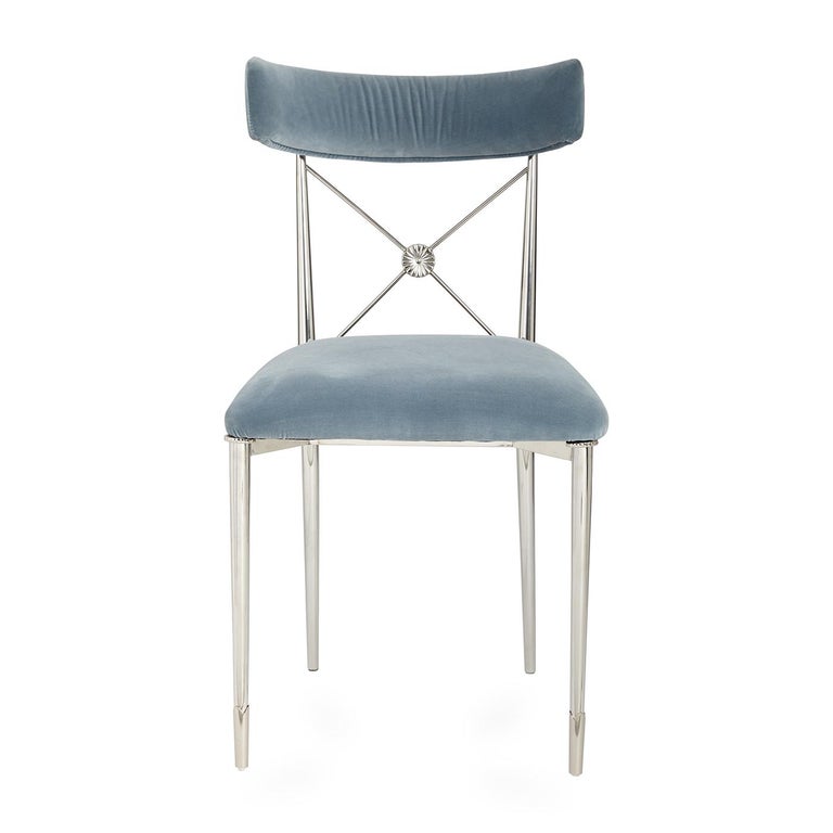 Rider Sky Velvet And Nickel Dining Chair For Sale At 1stdibs