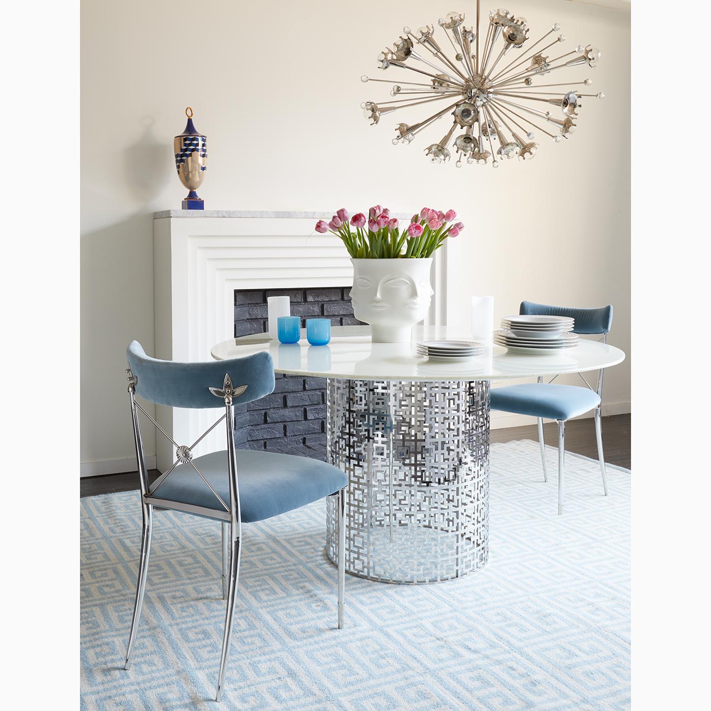 Contemporary Rider Sky Velvet and Nickel Dining Chair
