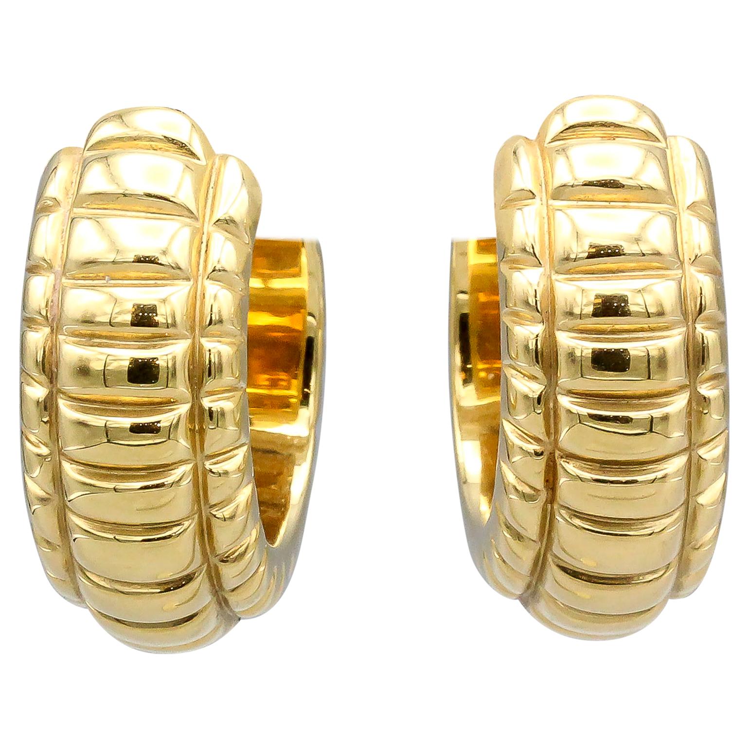 Ridged 18 Karat Gold Hoop Earrings