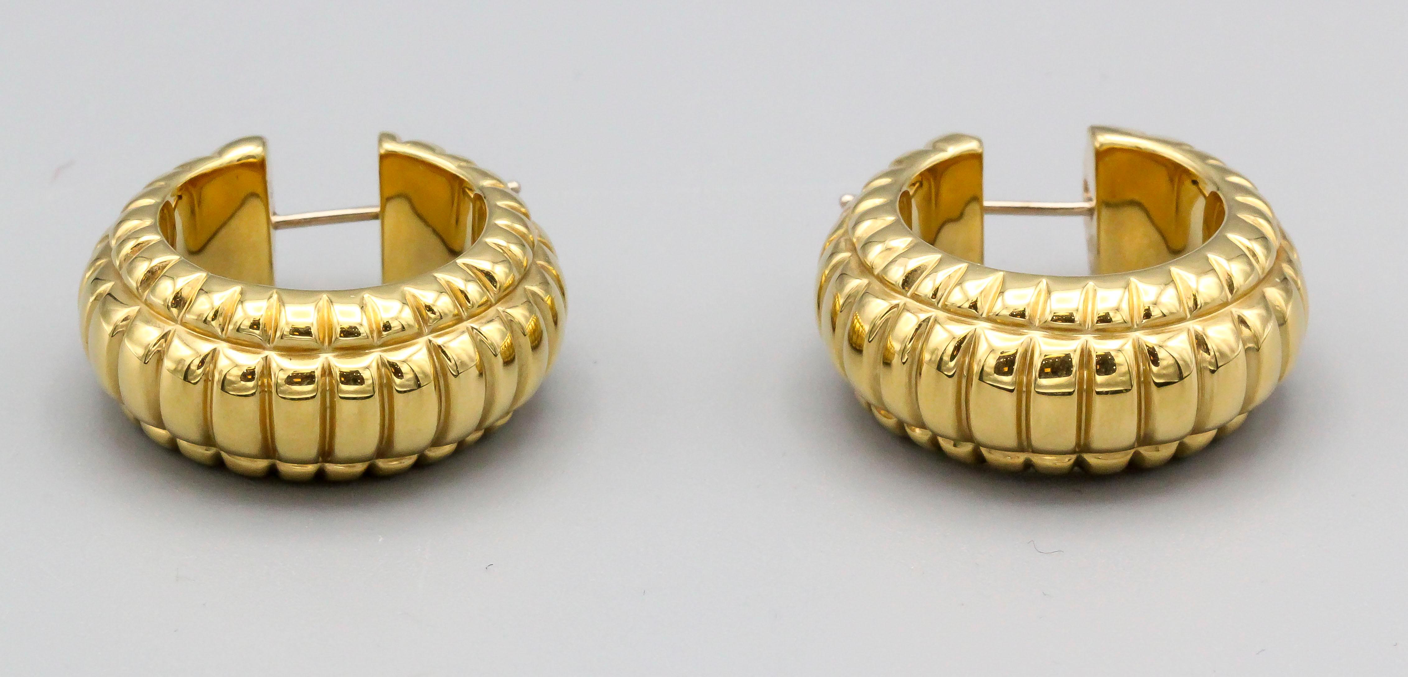 Ridged 18 Karat Gold Hoop Earrings 2