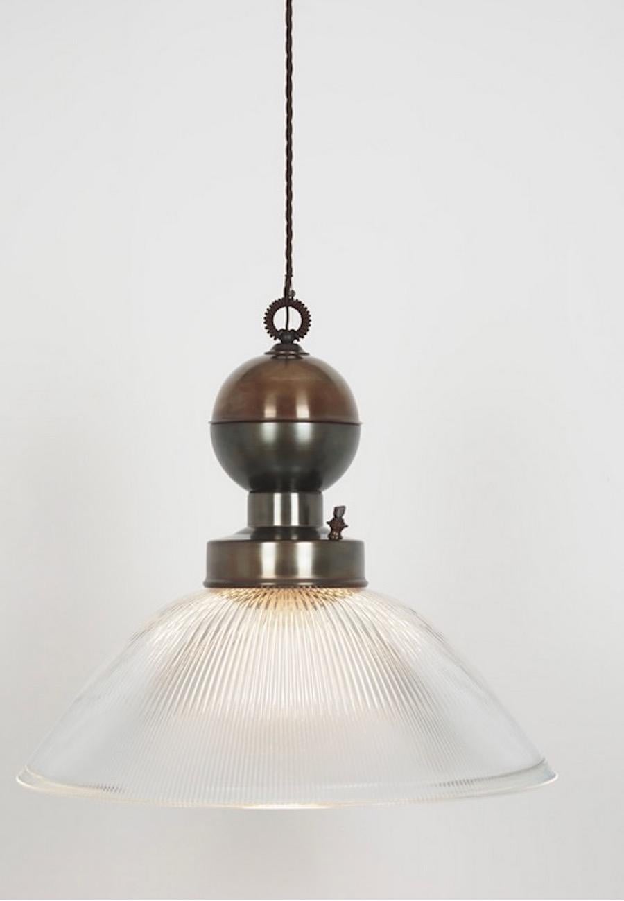 Ridged Glass Shade Pair Pendant Lights, Italy, Contemporary In New Condition For Sale In New York, NY