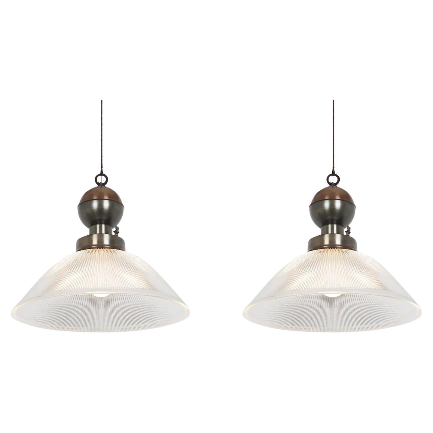 Ridged Glass Shade Pair Pendant Lights, Italy, Contemporary