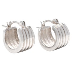 Ridged Huggie Hoop Earrings, Sterling Silver, Wide Ribbed