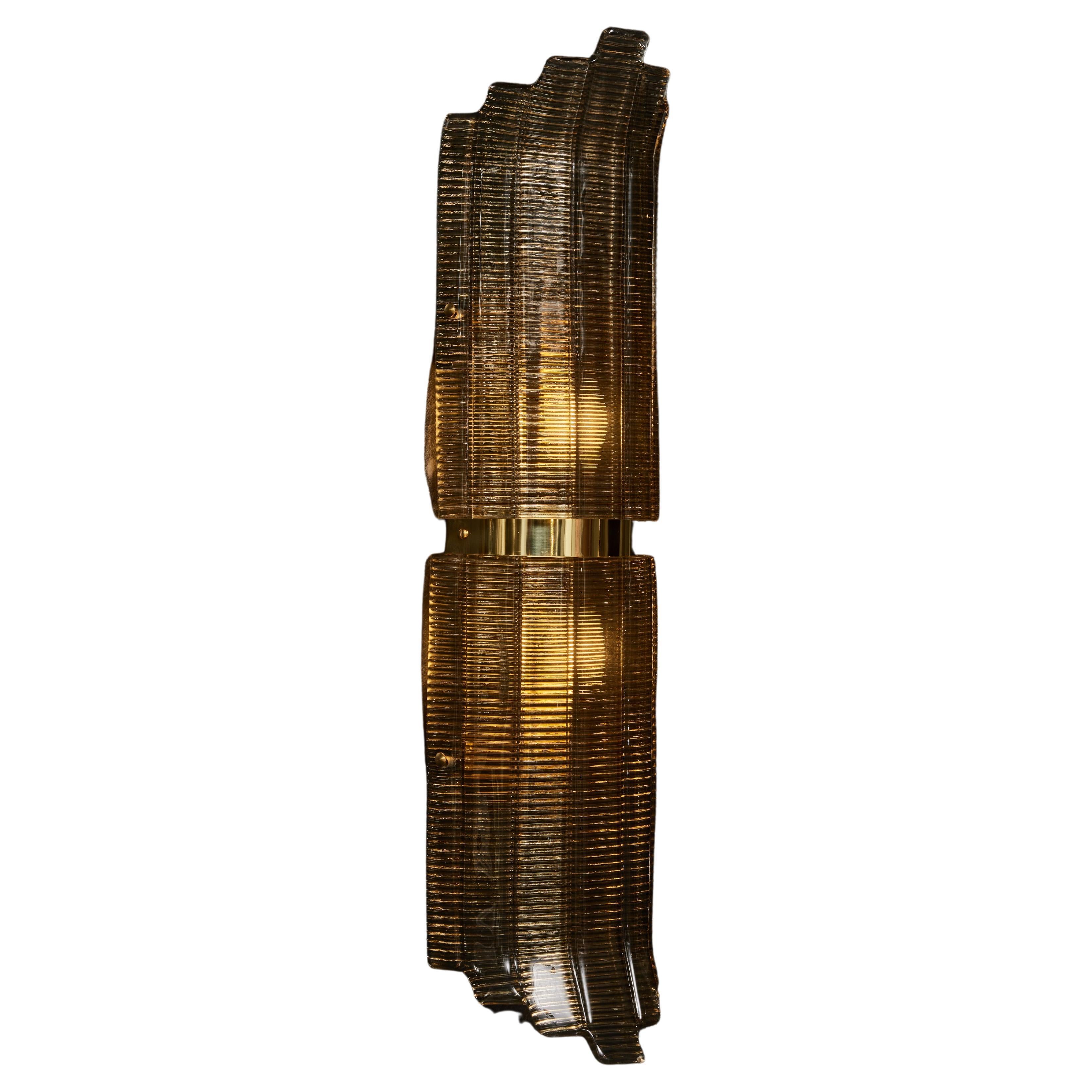 Ridged Murano Glass and Brass Wall Sconce