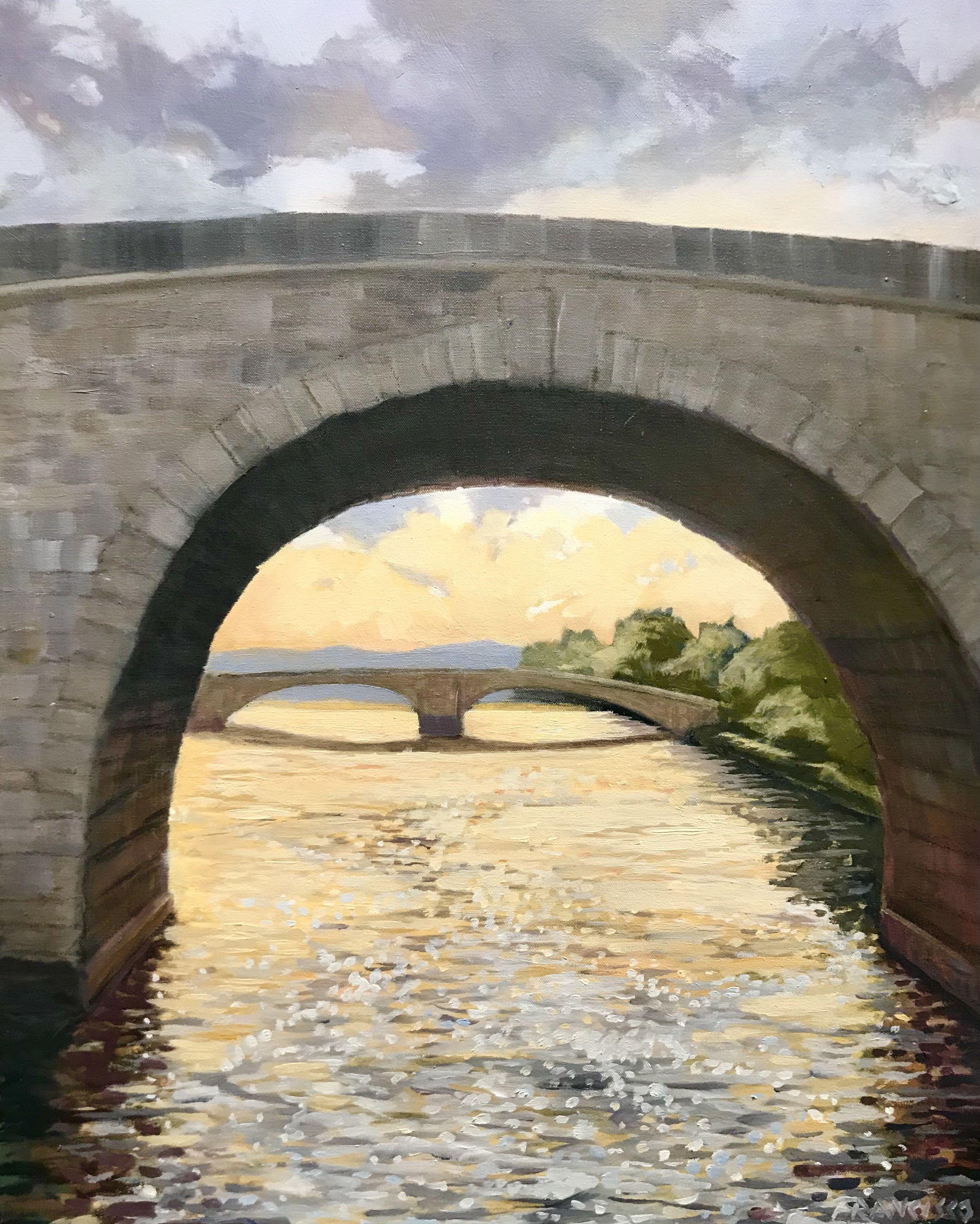Bridges, Peinture, Huile sur Toile - Painting de Ridgely Francisco