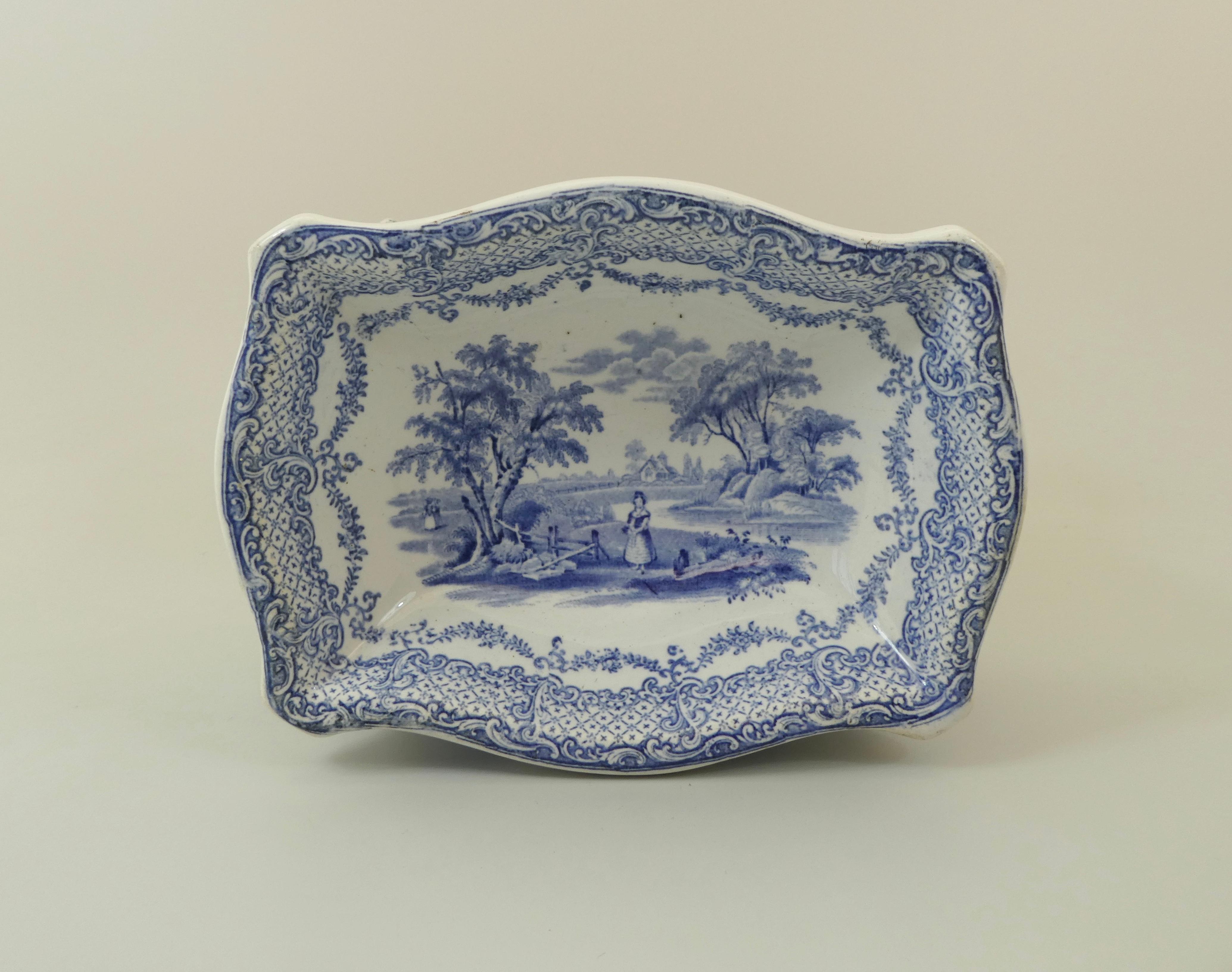blue and white dog bowl